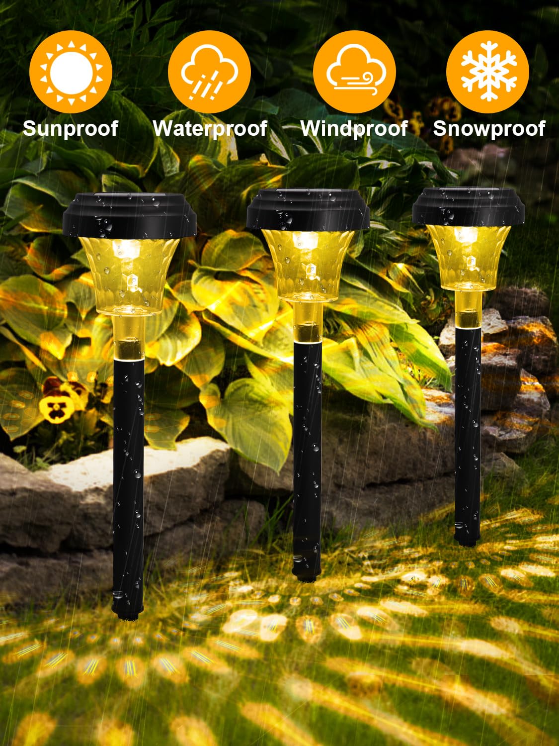 Roor Solar Pathway Lights 12 Pack, Outdoor Solar Yard Lights, Rgb Color Changing+Warm White, Ip67 Waterproof Led Solar Lights Fo