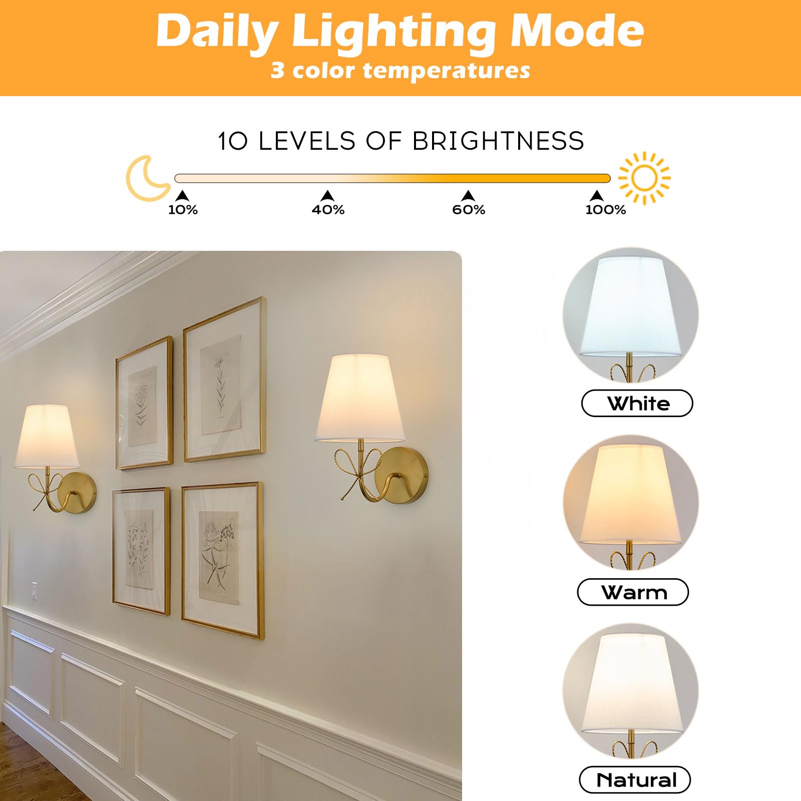 PASSICA DECOR Bow Wireless Wall Sconce Set of 2, Dimmable LED, Rechargeable, 15 Colors, Polished Gold, Battery Operated, Model U729-03-DP