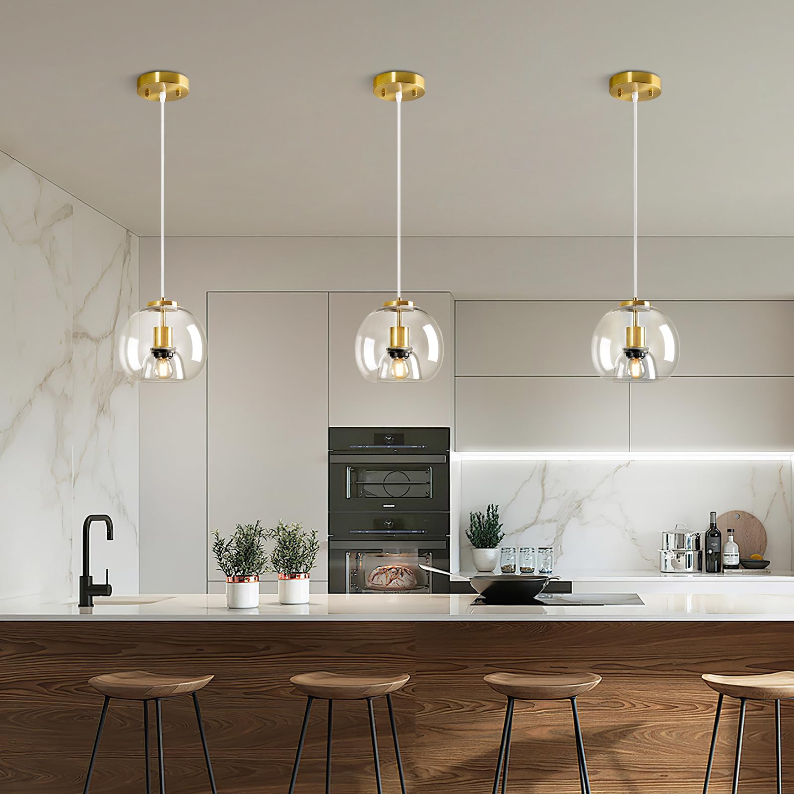 Lbsqj Clear Glass Pendant Lights Kitchen Island 2 Pack 7.87 Glass Globe Pendant Light Gold Hanging Light Fixture Modern Pendant Lighting For Kitchen Island Bedroom Dining Room
