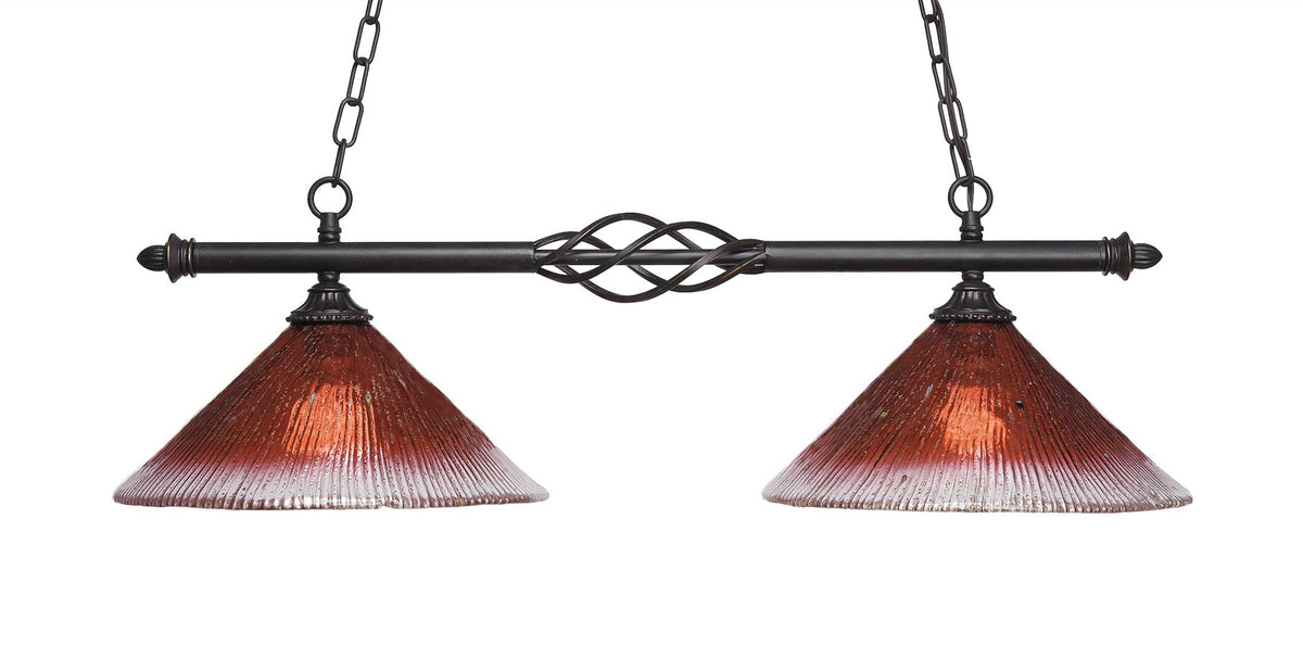 Toltec Lighting 862-DG-706 Elegante 2 Light Island Light Shown with 12&quot; Raspberry Crystal Glass, Dark Granite