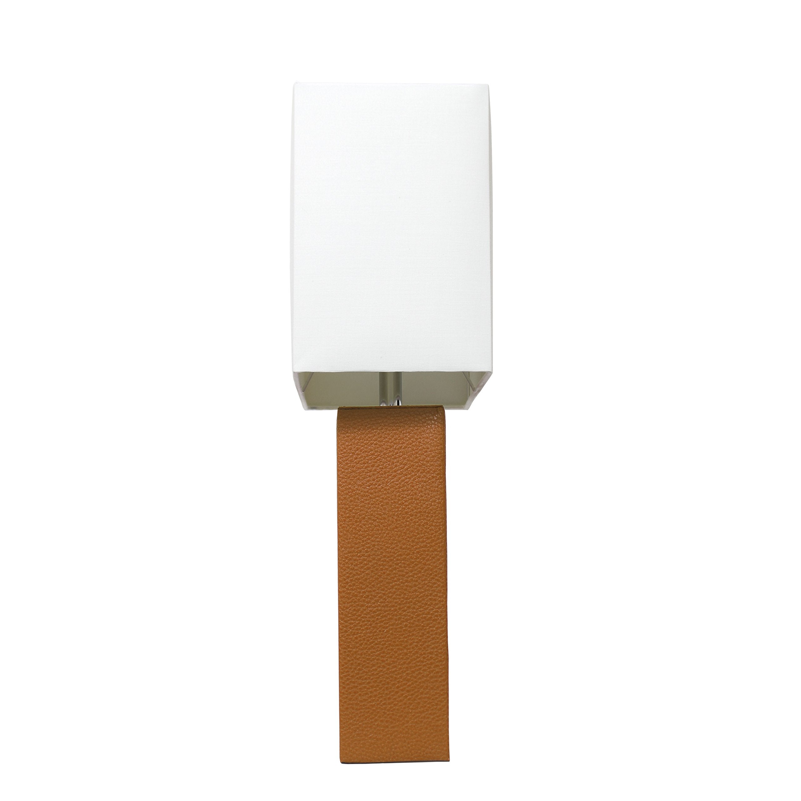 Elegant Designs Lt1025-Tan Modern Leather Table Lamp With White Fabric Shade, Tan (Pack Of 1)