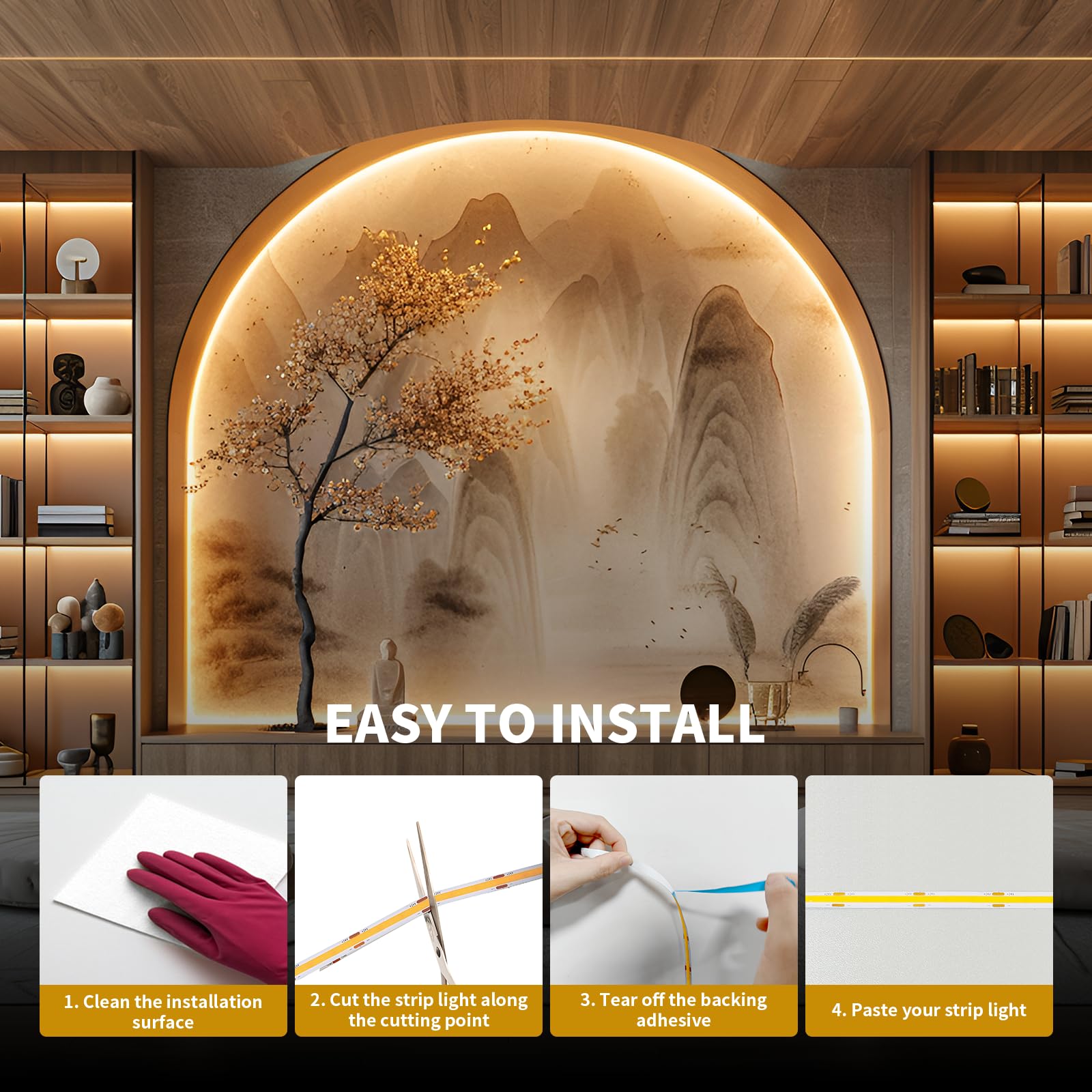 Bunacet Cob Led Strip Lights  Bright Cob Led Lights 20Ft Led 3000K Cool White Dimmable Led With Rf Remote Under Cabinet Lighting For Bedroom Counter Kitchen