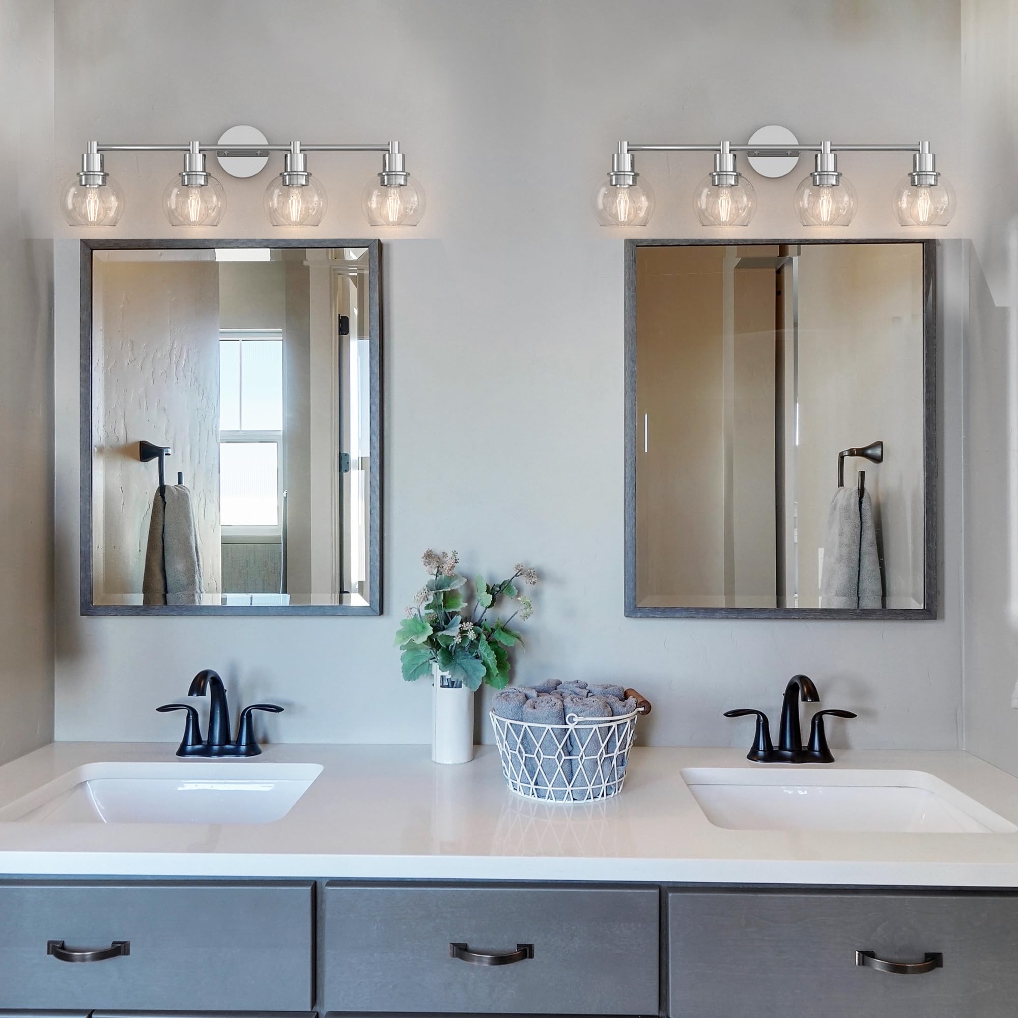 Espird 4-Light Bathroom Vanity Light Fixture, Polished Chrome Metal Wall Sconce, Model L02-4-GE, Industrial & Farmhouse Style