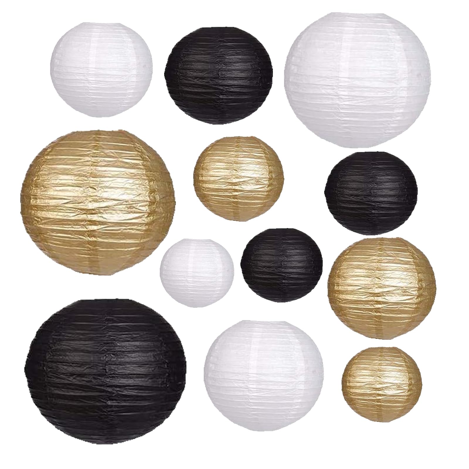 12Pcs Paper Lanterns 6   , 8   , 10   , 12   ,Paperlanterns Party Decoration, Black White Gold Paper Lanterns for Wedding, Brida