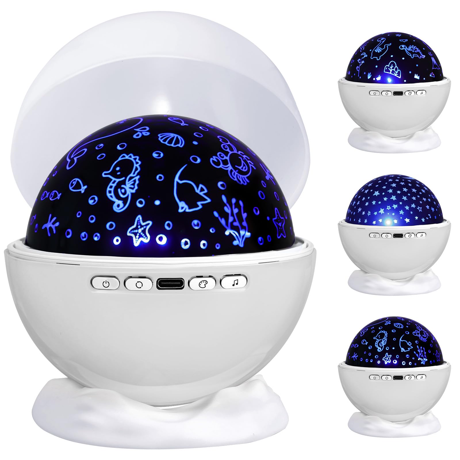 Night Light Projector,Night Light for Kids Room with Remote and Timer,360 Rotation,3 Projection Films,18 Light Modes,8 Lullaby S