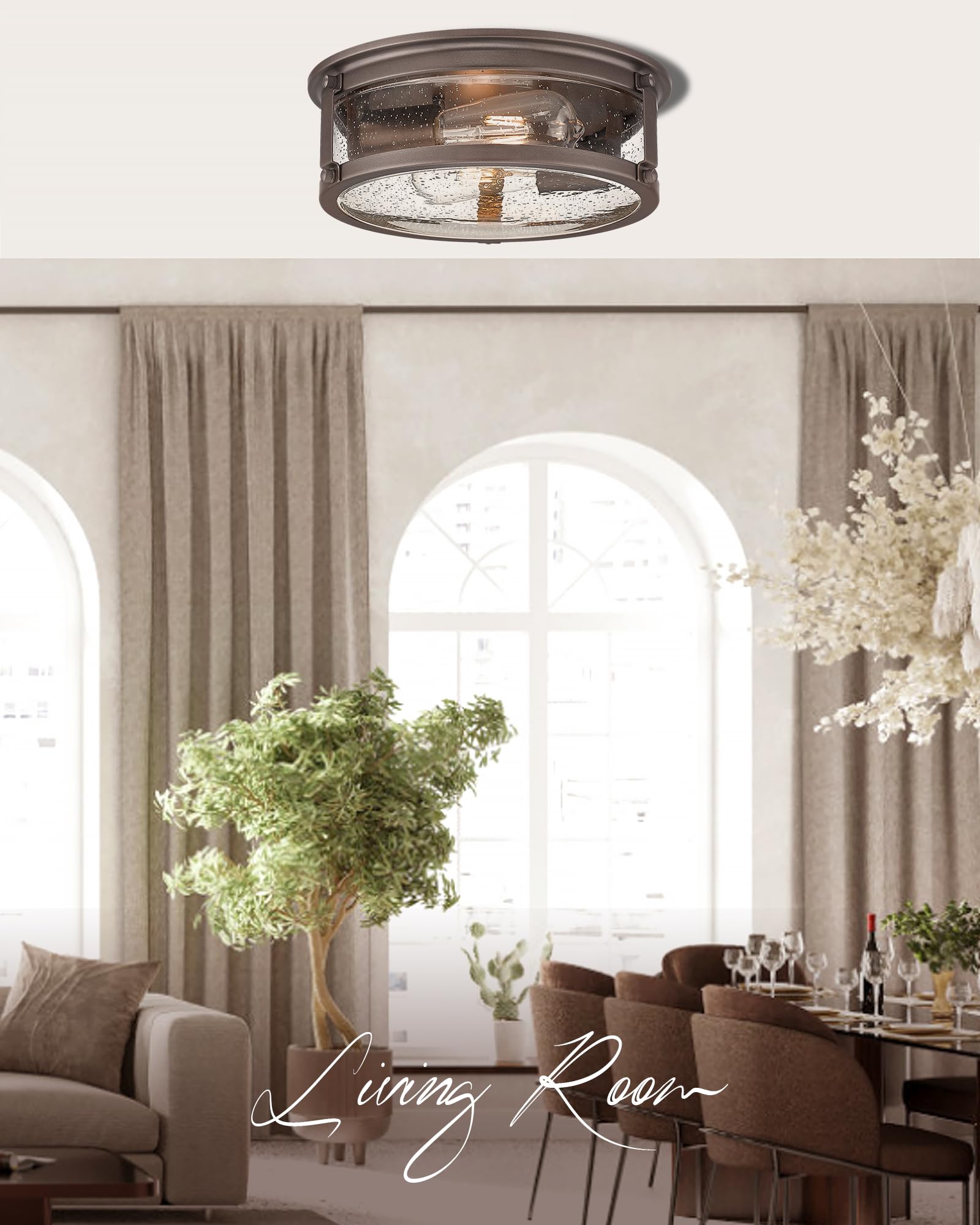 Foitton 2Pack Industrial Flush Mount Light, Oil Rubbed Bronze, Farmhouse Ceiling Lights