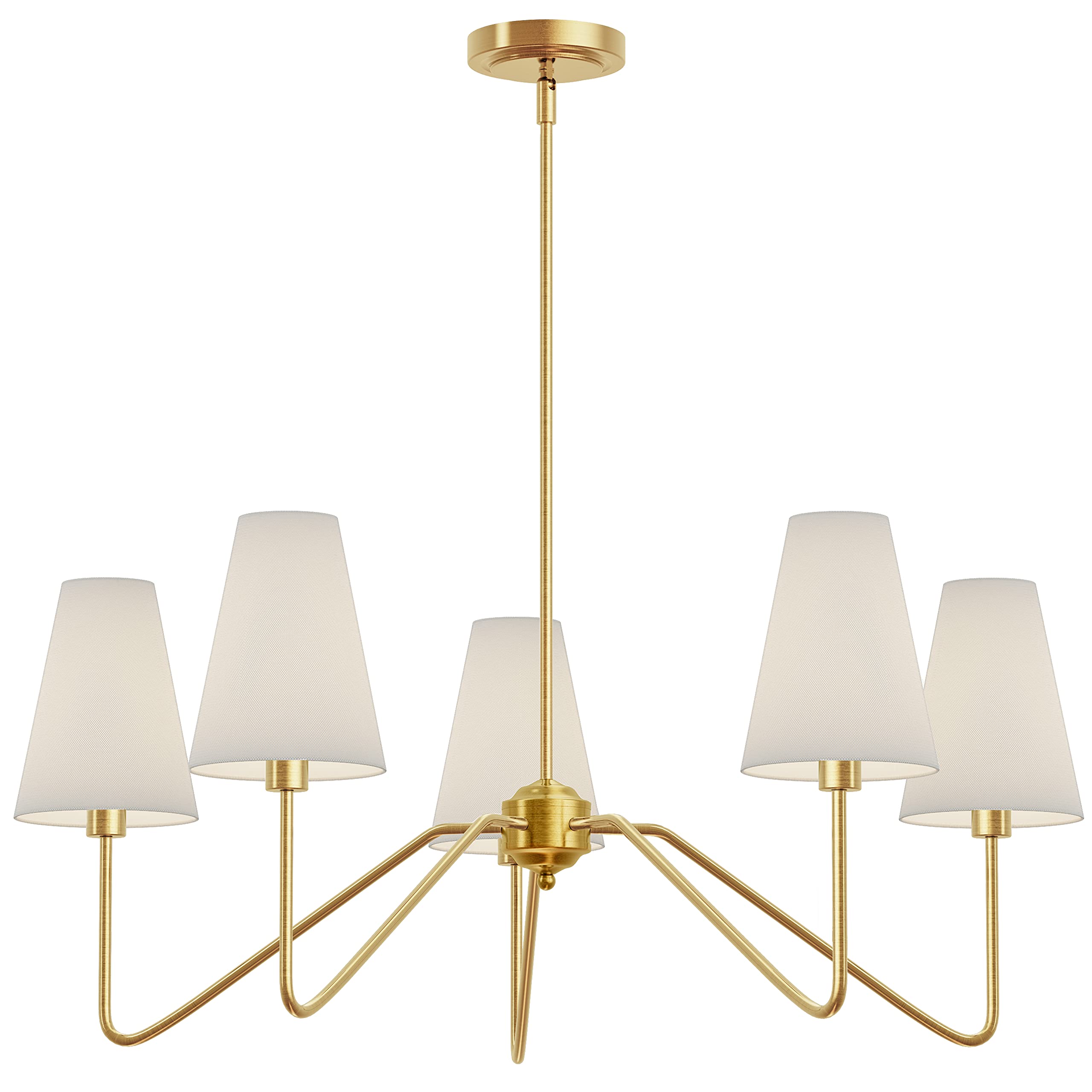 Electro Bp 30&quot; 5-Arm Classic Chandelier, Polished Gold With White Linen Shades, Ceiling Fixture