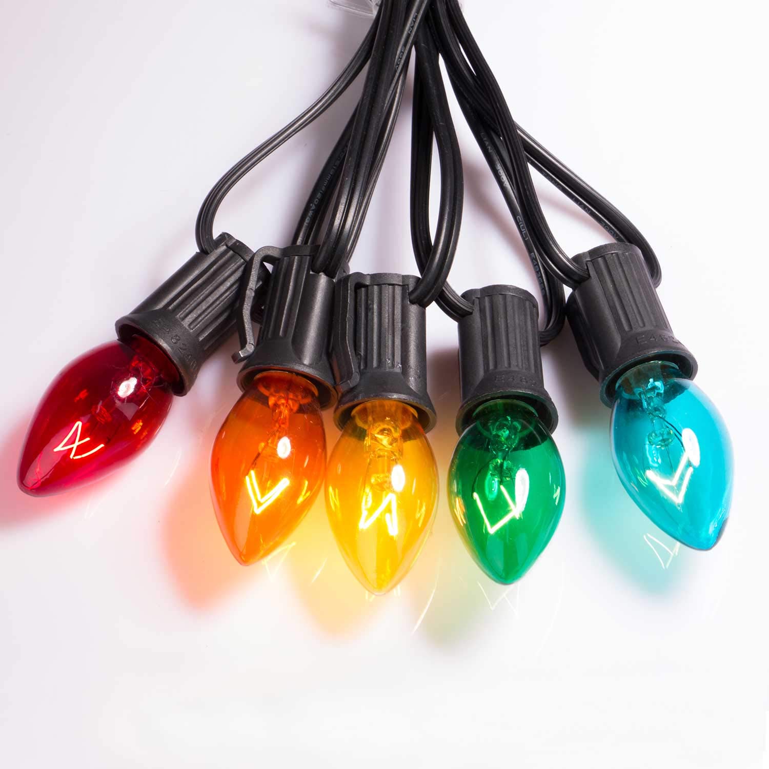 Brightown 50-Pack C7 Christmas Replacement Bulbs, C7 Clear Incandescent Bulbs For Christmas Light Strings, E12 Candelabra Base, 5 Watt, Multi-Color