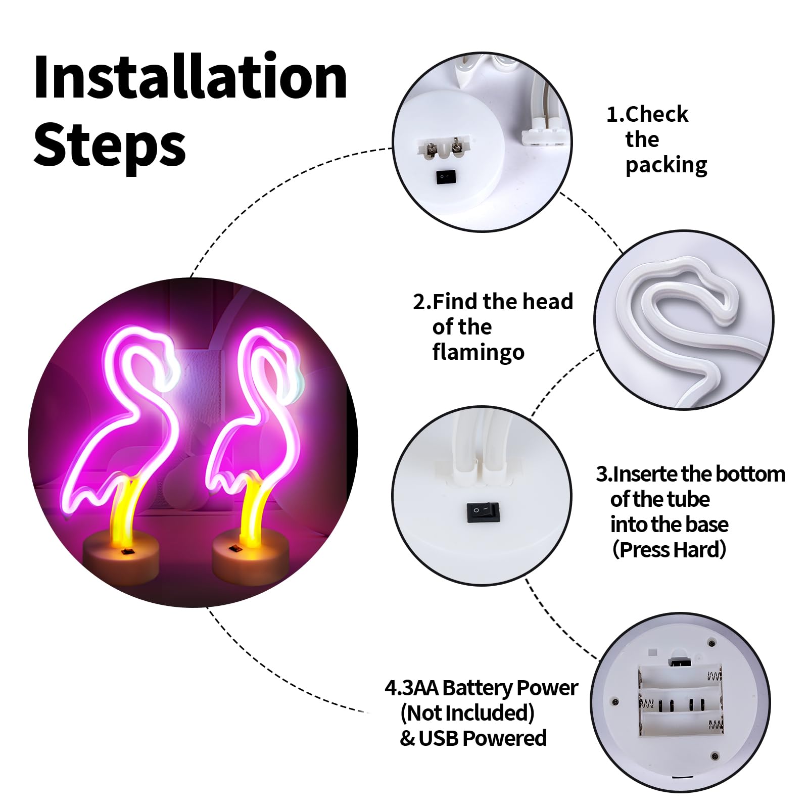BRIGHTDECK LED Pink Flamingo Neon Sign, Battery Operated/USB Powered, Decorative Lamp for Bedroom, Wedding, Party, Model 0246