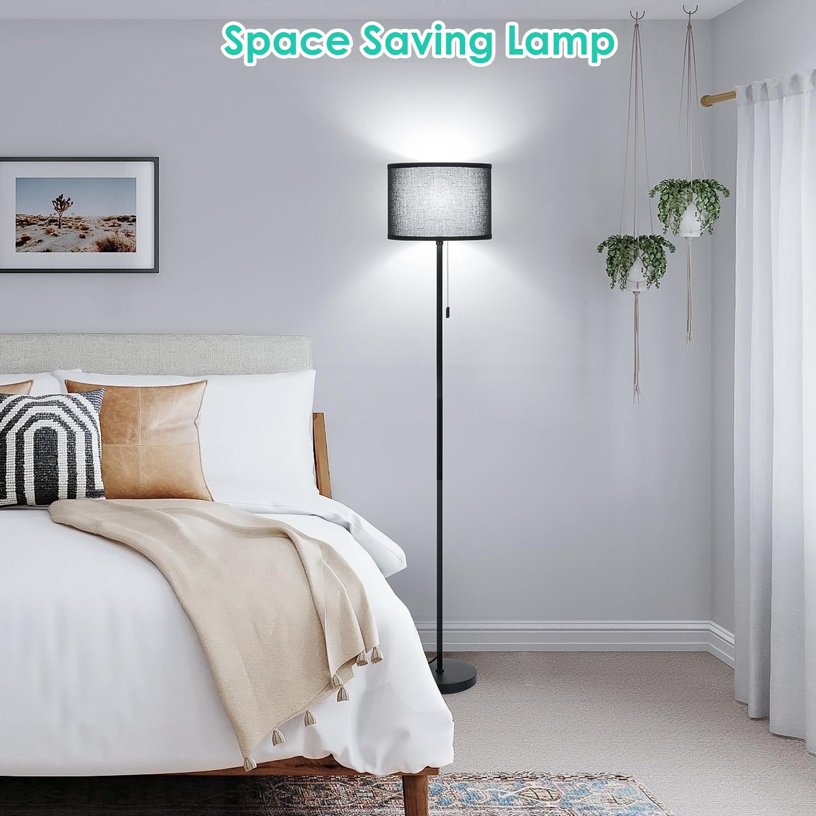 Folksmate Floor Lamp For Living Room, Led Modern Simple Standing Lamp, Black Tall Lamps For Bedroom, Living Room, Office, Kids R