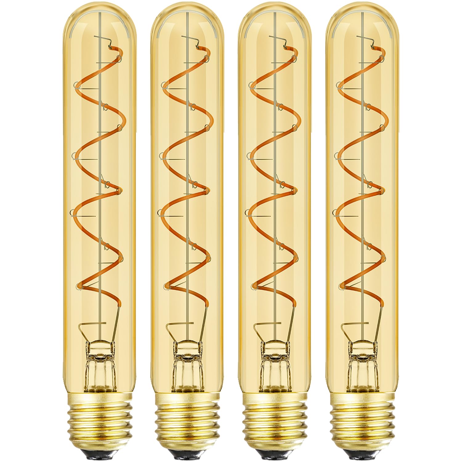 Leools T10 Vintage Led Edison Light Bulbs 60 Watt, 4-Pack Dimmable T30 6W2200K Amber Warm Light Bulbs, E26 Base, 6W Led Equal 60