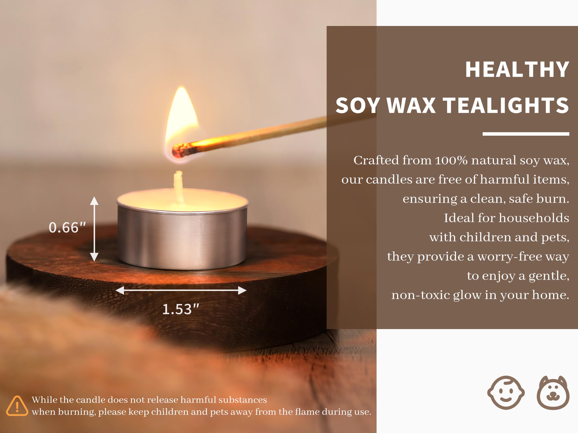 Soy Wax Tealight Candles | 100 Pack- 6 Hours Long Burning Tea Candles, 100% Natural Soy Wax Tea Lights Candles | Paraffin-Free,