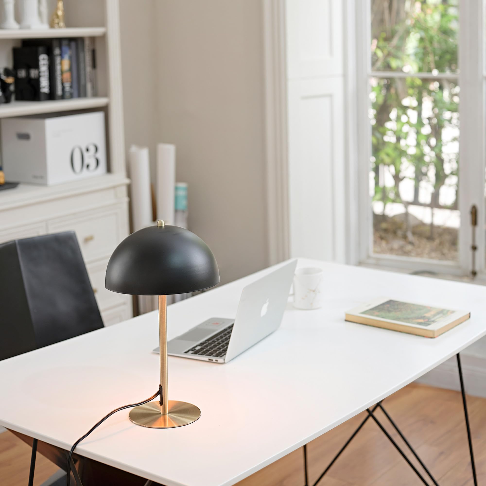 Globe Electric 52938 Luna 15'' Desk Lamp, Matte Black, Matte Brass Accents, In-Line On/Off Rocker Switch