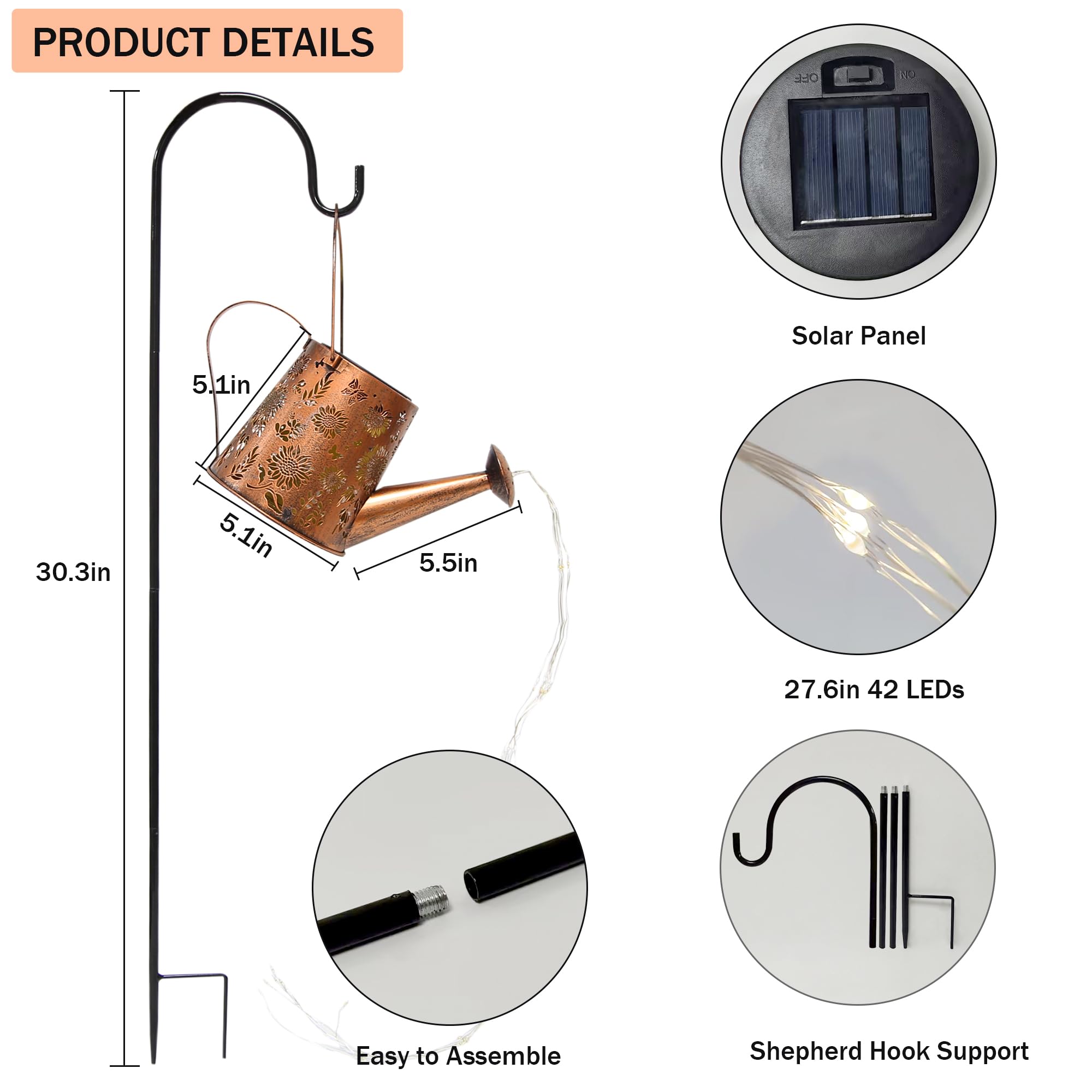 Anytalk Solar Watering Can With Lights, Hanging Solar Waterfall Lights Outdoor Garden Decorations, Waterproof Solar Garden Light