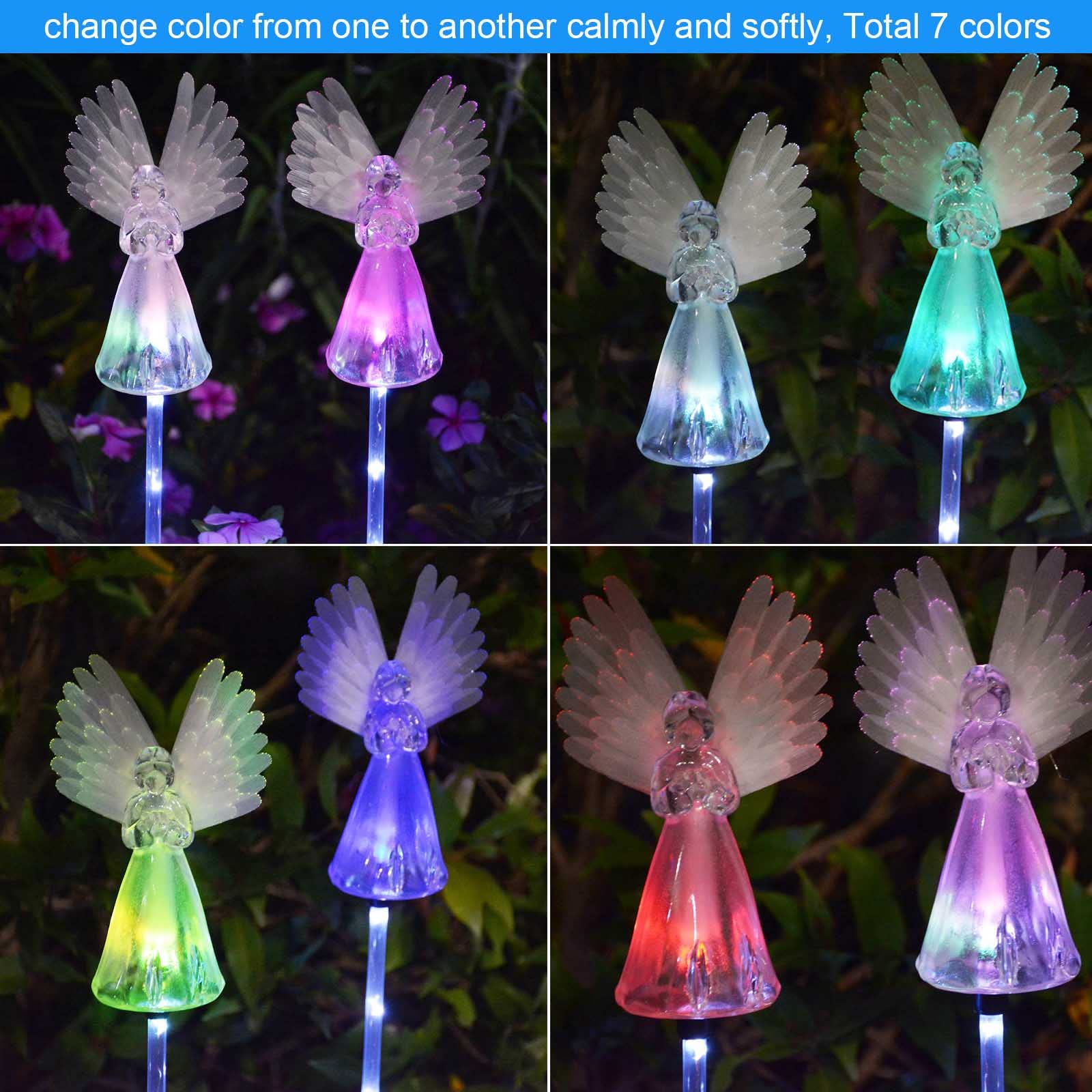 Windpnn Solar Powered Angel Garden Stake Light - Multi-Color Changing LED, Waterproof, Decorative for Cemetery, Yard, Patio