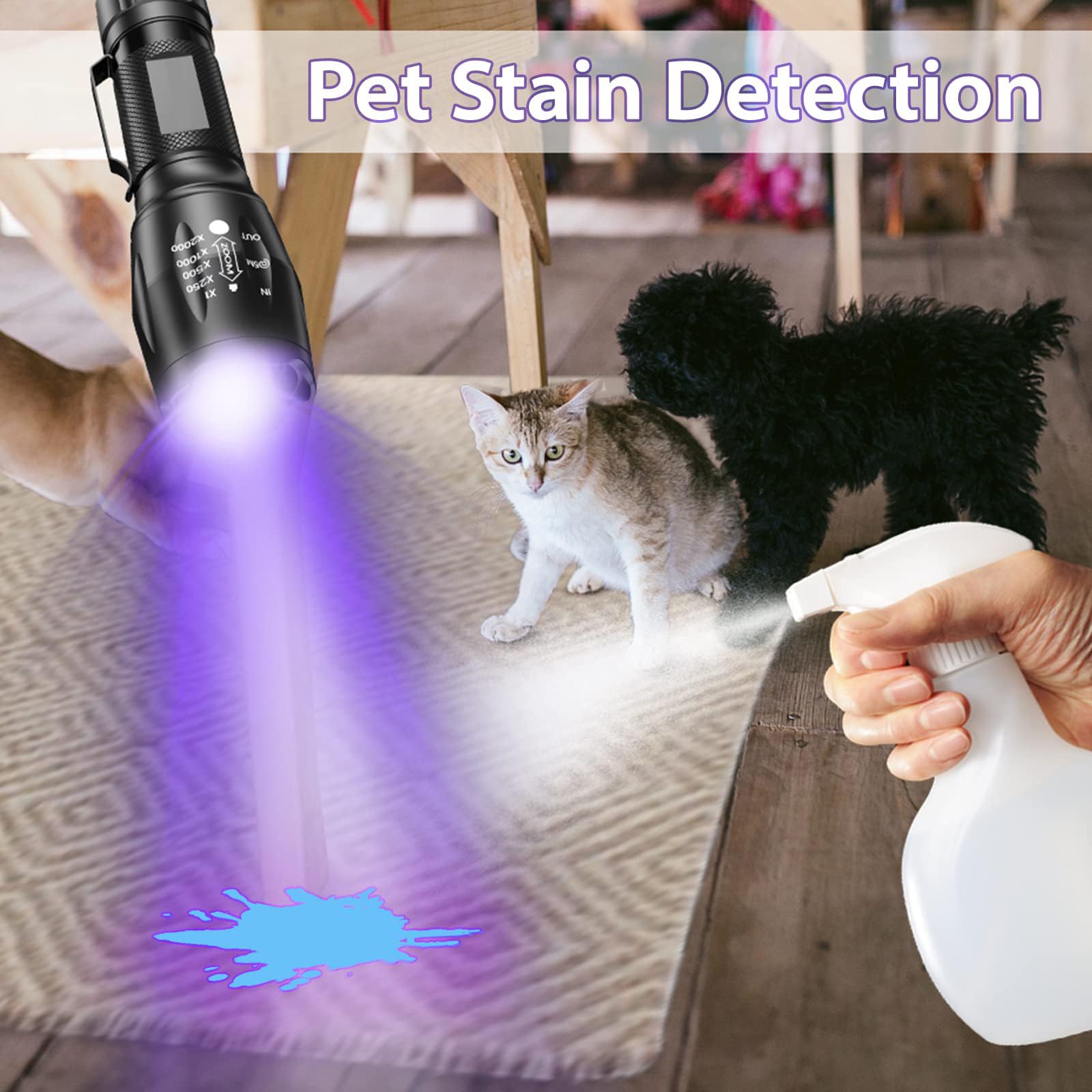 Mowetoo Uv Flashlight, Portable Blacklight Flashlight, Led Torch With White And Ultraviolet Light Combo, Black Light Pet Urine D