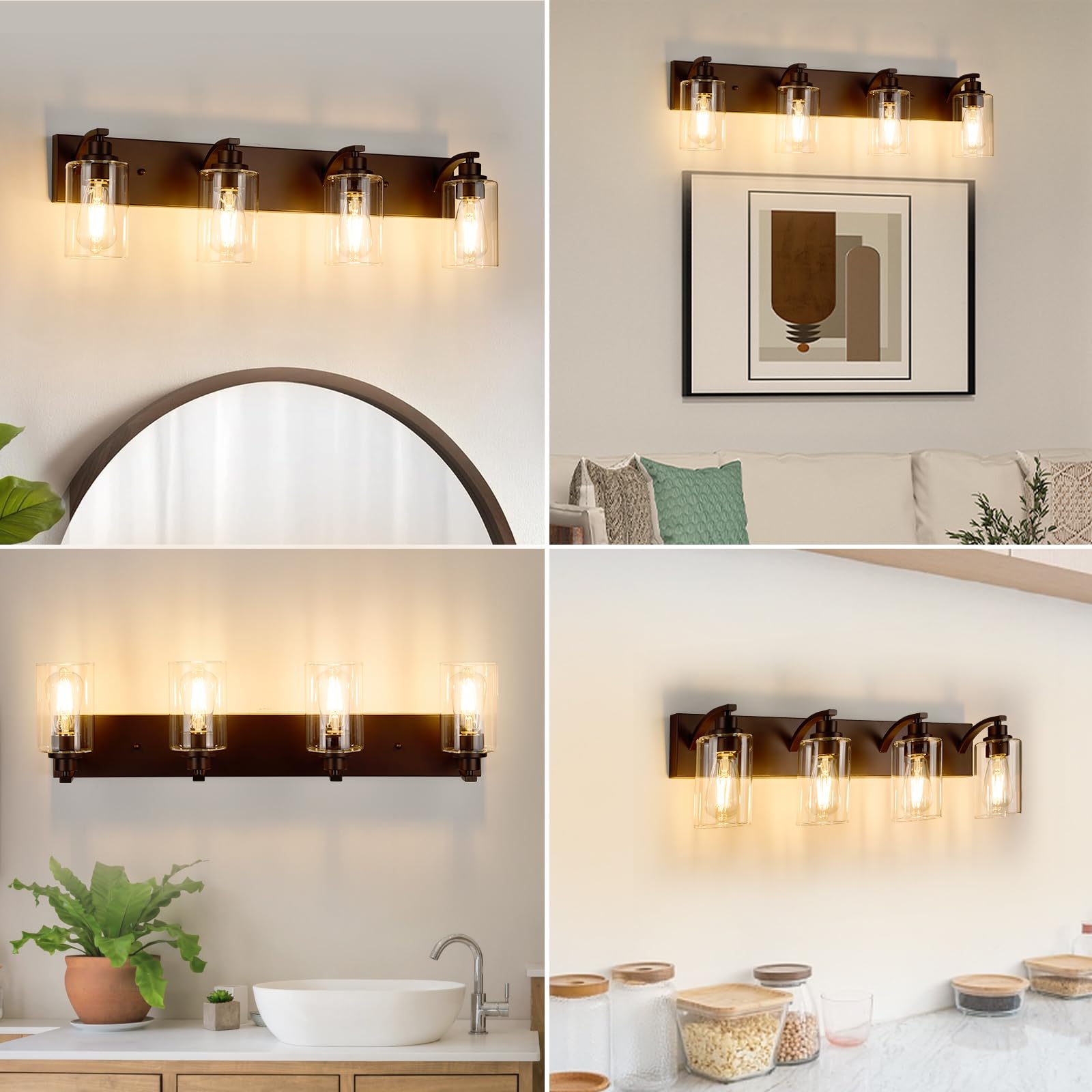 Alaislyc 4-Light Bathroom Light Fixtures Modern Orb Vanity Lights For Bathroom Lighting Fixtures Over Mirror With Clear Glass Shade For Cabinet Mirror Bedroom Hallway