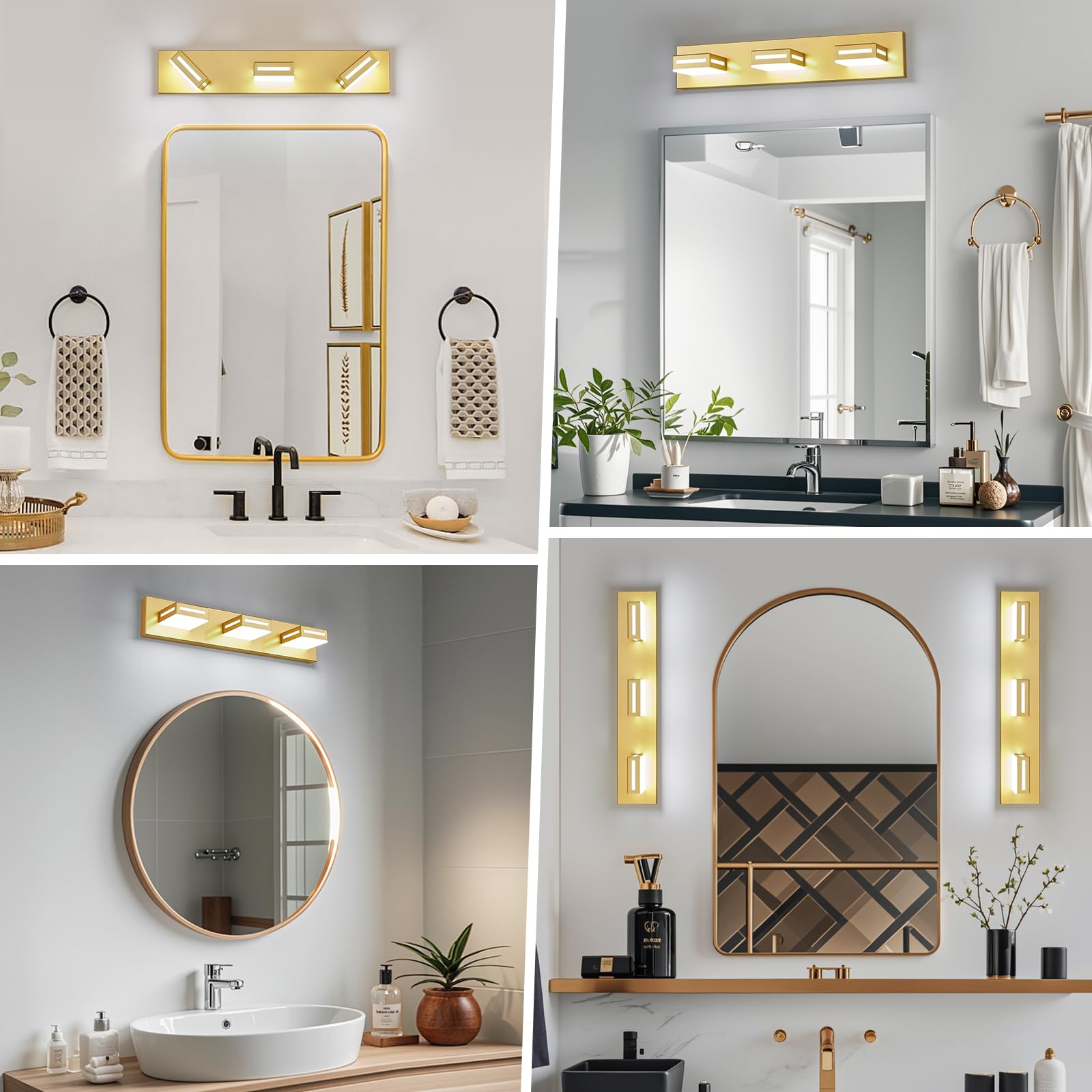 Donrao 3-Light LED Bathroom Vanity Light Fixture, 24-Inch, Gold, Model DY2409200002, Metal, 6000K Cool White