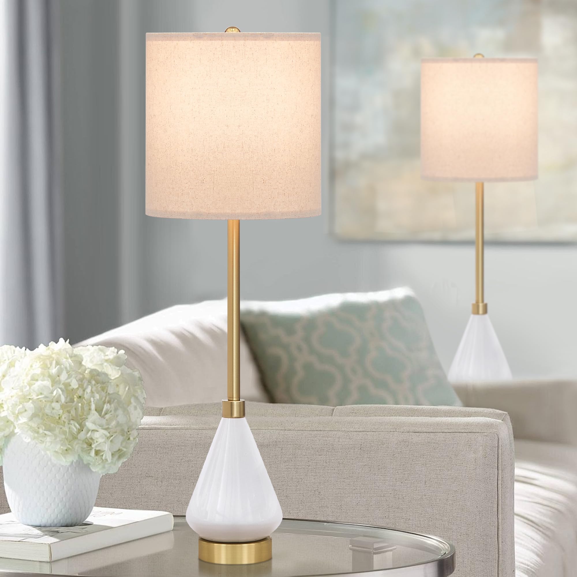 Dggdome 32'' White Buffet Lamps Set Of 2 For Living Room, Ceramic Buffet Table Lamps For Dining Room, Tall Skinny White Gold Lam