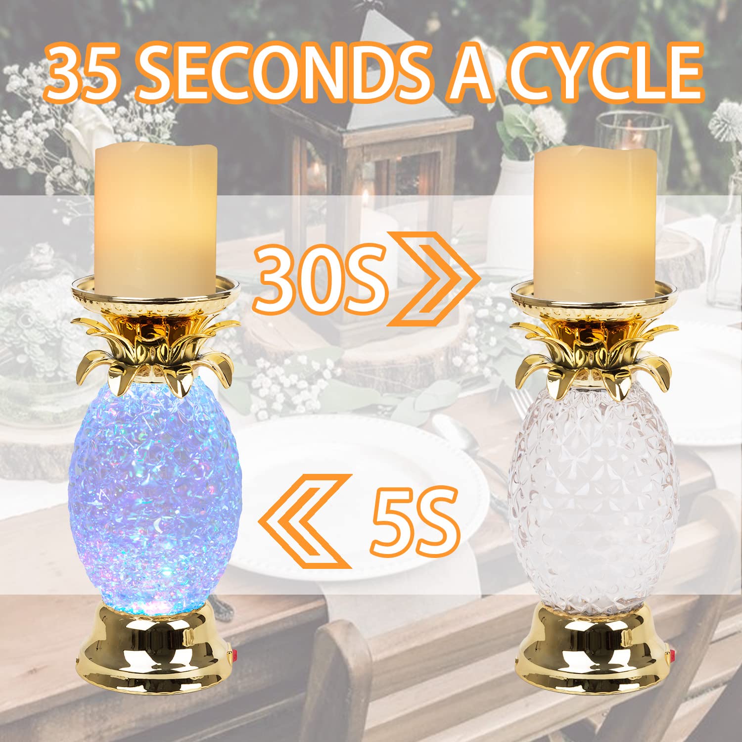 YAKii Pineapple LED Lava Lamp - 9.5" Color Changing Water Waves, Gold, Battery/USB Operated, Kid Safe Table Decoration