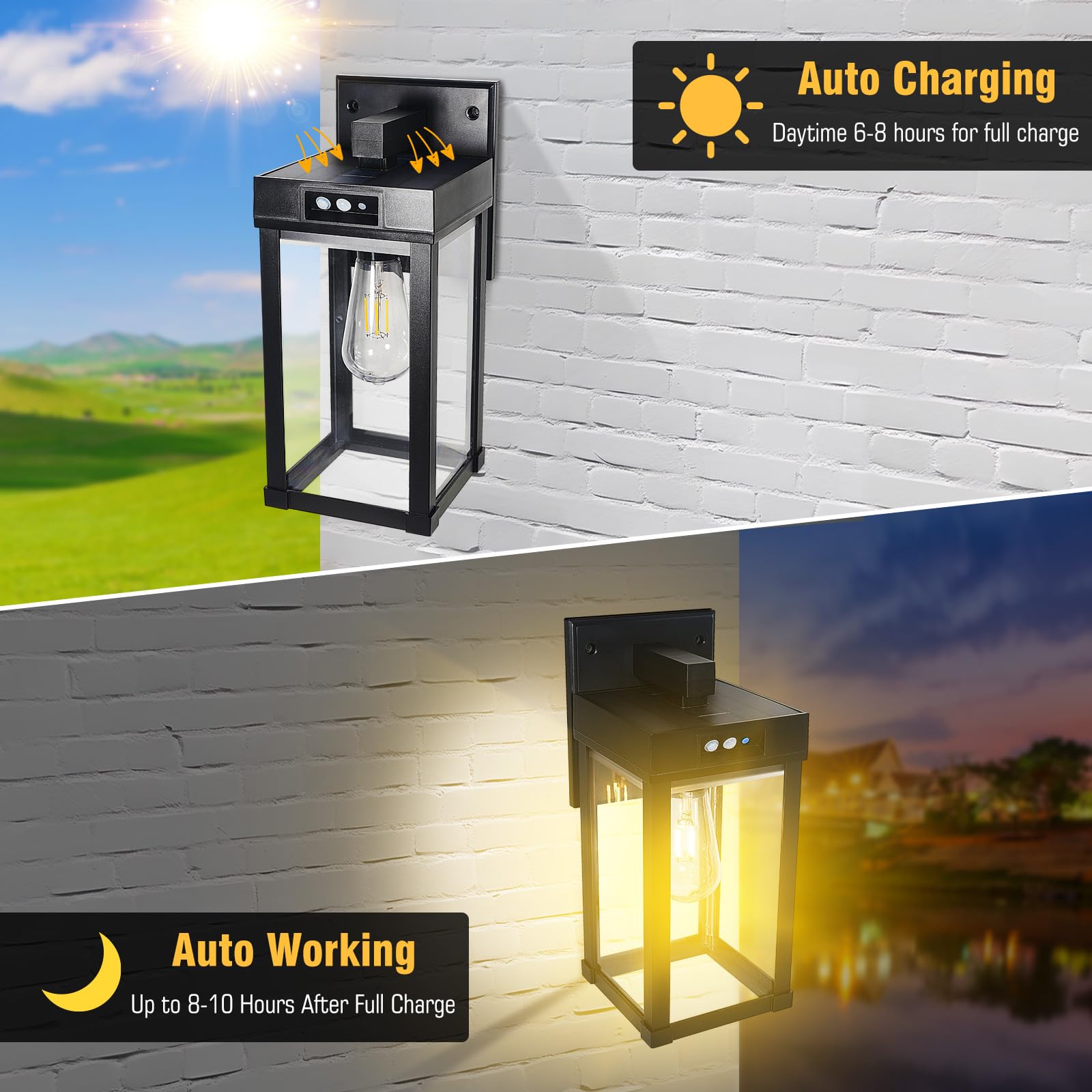 Kuniwa Solar Wall Lights Outdoor, Solar Sconce Lights With 3 Lighting Modes, Dusk To Dawn Exterior Porch Light Fixtures, Wall Mo
