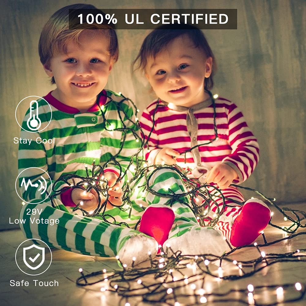 Amyhomie Warm White Christmas Lights, 108Ft 300Led Plug-In Christmas String Lights,8 Modes Waterproof Fairy String Lights For Ou