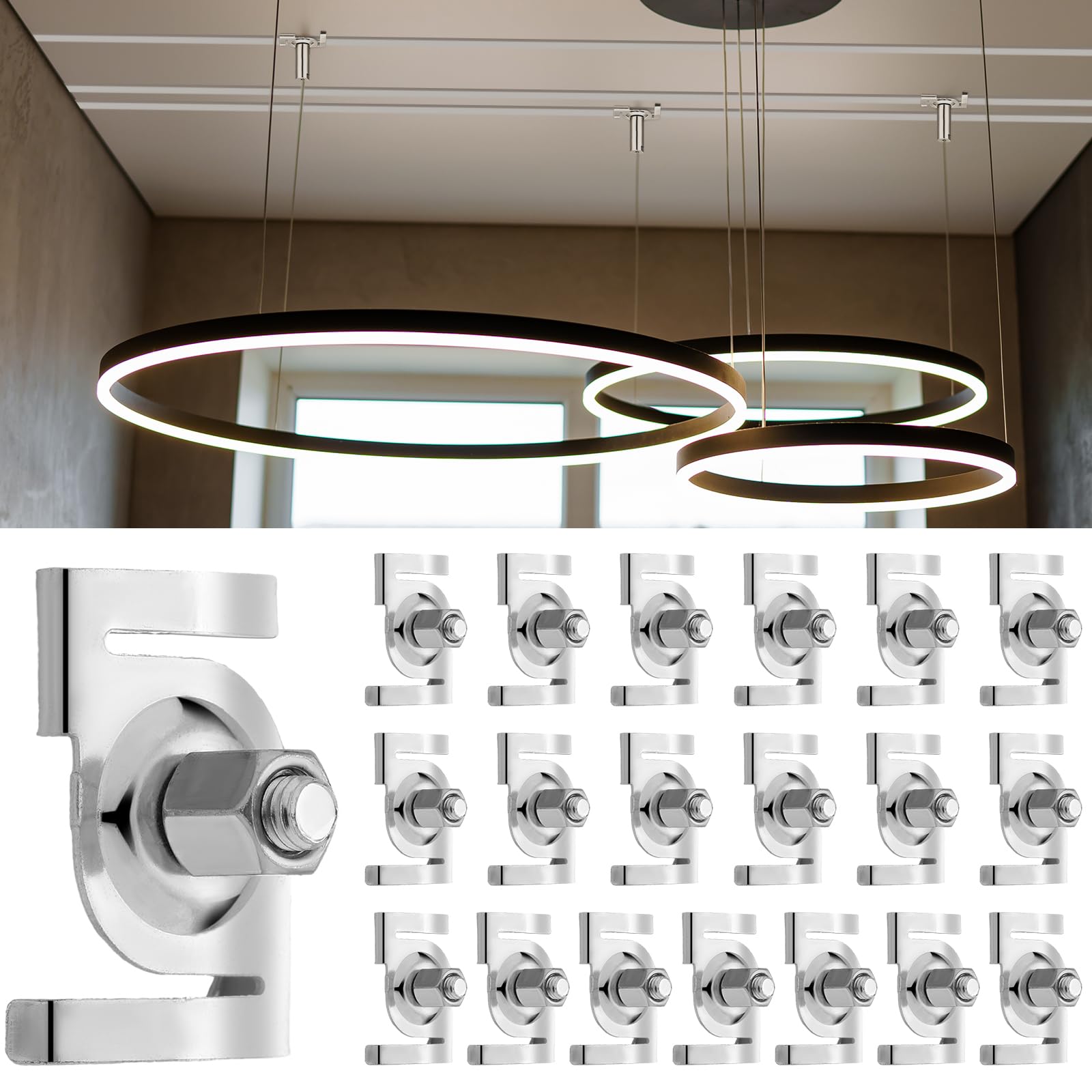 Shimeyao 20 Pcs T Bar Ceiling Clips Track Lighting Attachment 120V T Bar Grid Drop Ceiling Clip To Mount Track To Drop Grid For Systems In Chrome (Silver)