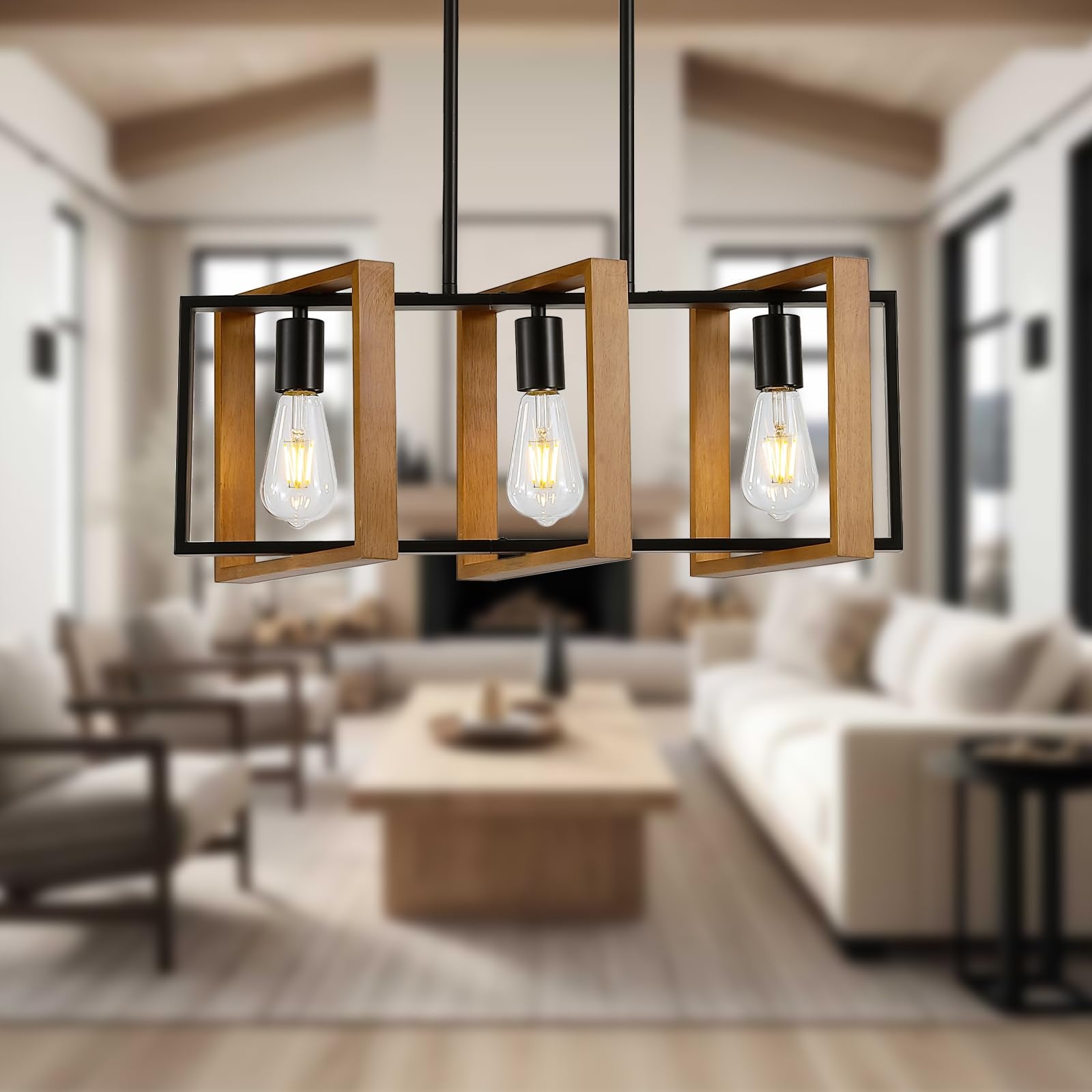 23.6'' Kitchen Island Lighting,3 Lights Dining Table Chandelier, Rectangle Island Light for Dining&Living Room, Foyer Hallway,E2