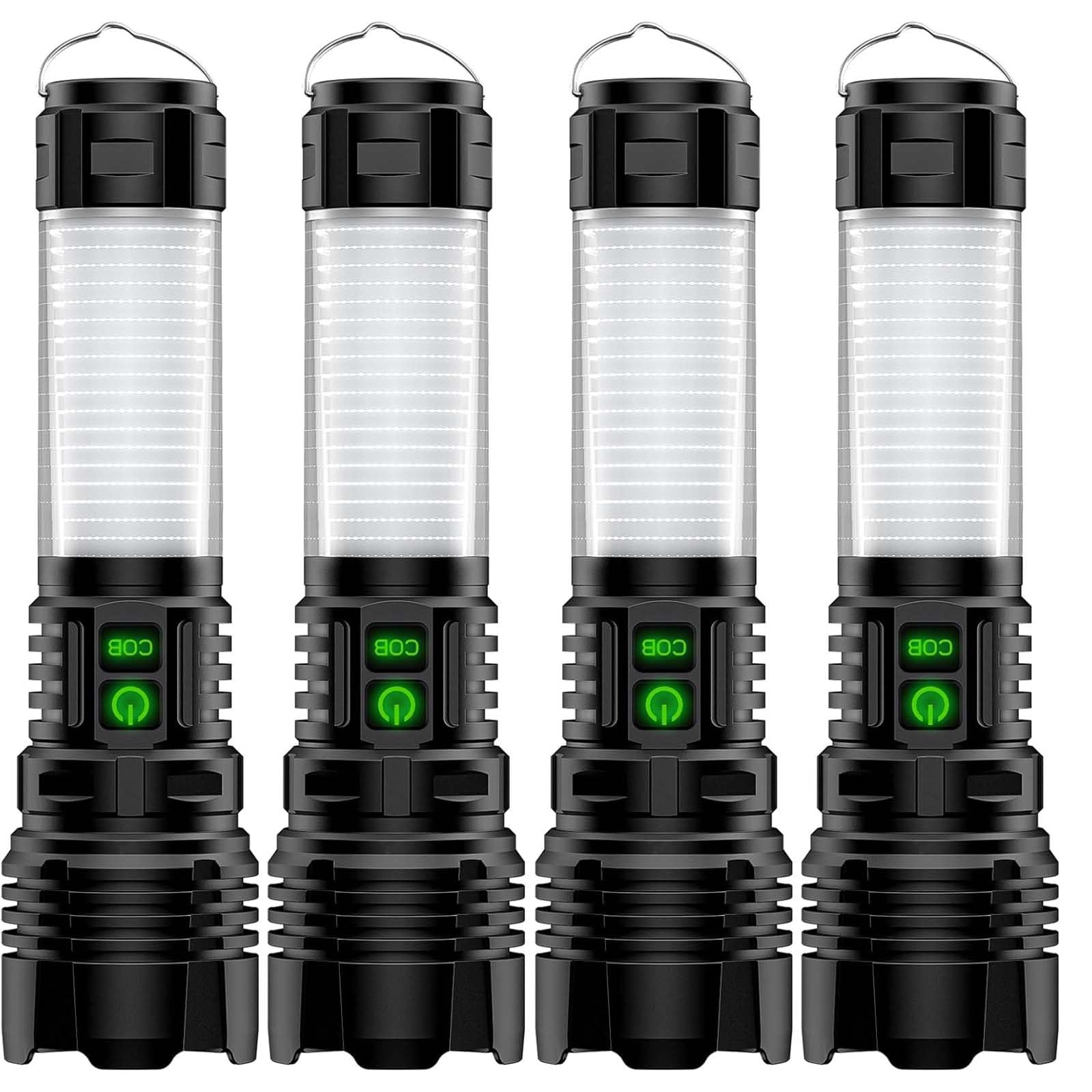Hoxida Camping Lantern Flashlight, 2000m Long Beam, Rechargeable, Waterproof, 5 Modes, Zoomable, Aluminum, 4pcs, Model 016-1
