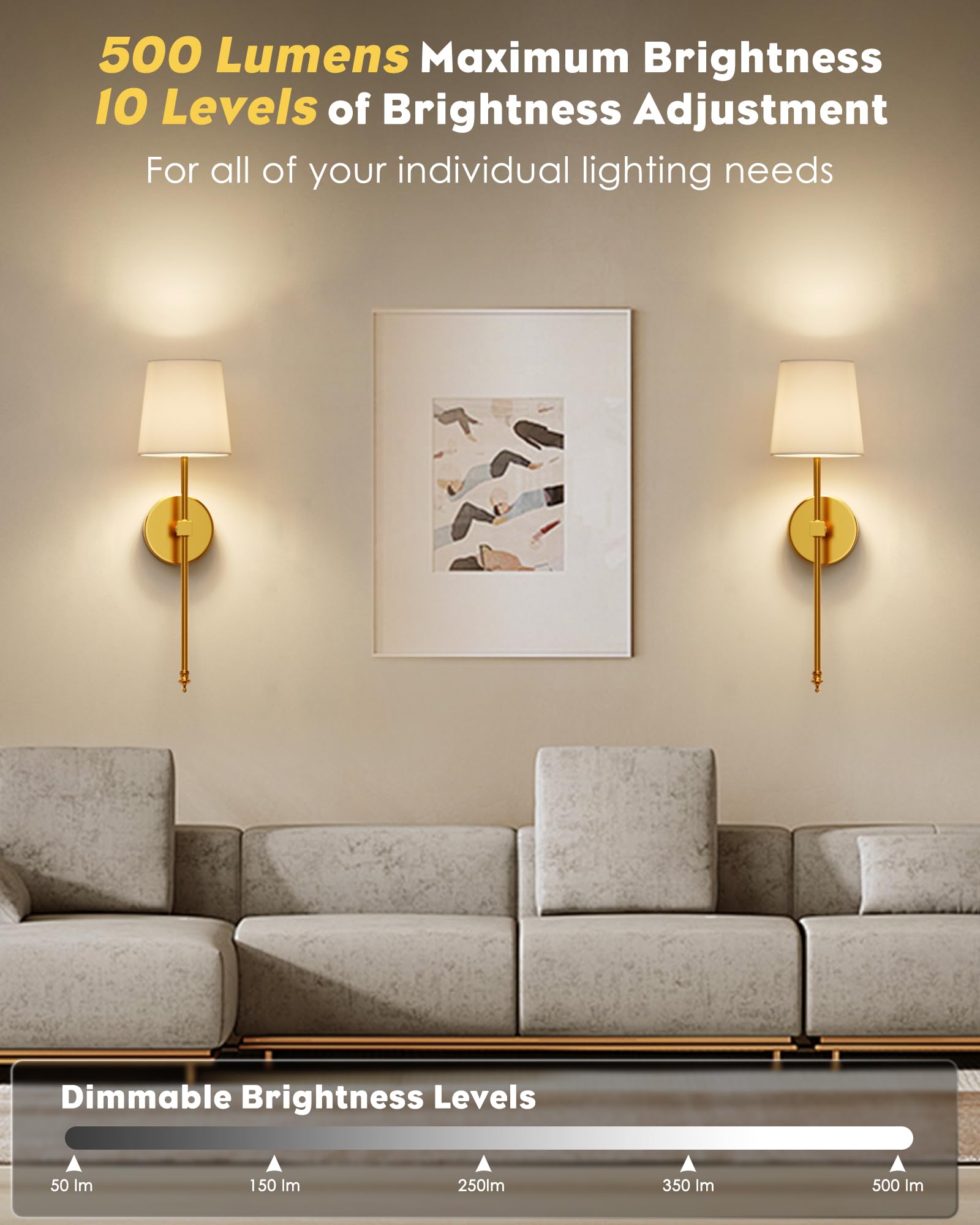 Kfm Battery Operated Wall Sconces Set Of Two - Wireless Gold Sconces Wall Decor Set Of 2, Rechargeable Wall Lamps For Bedroom, L