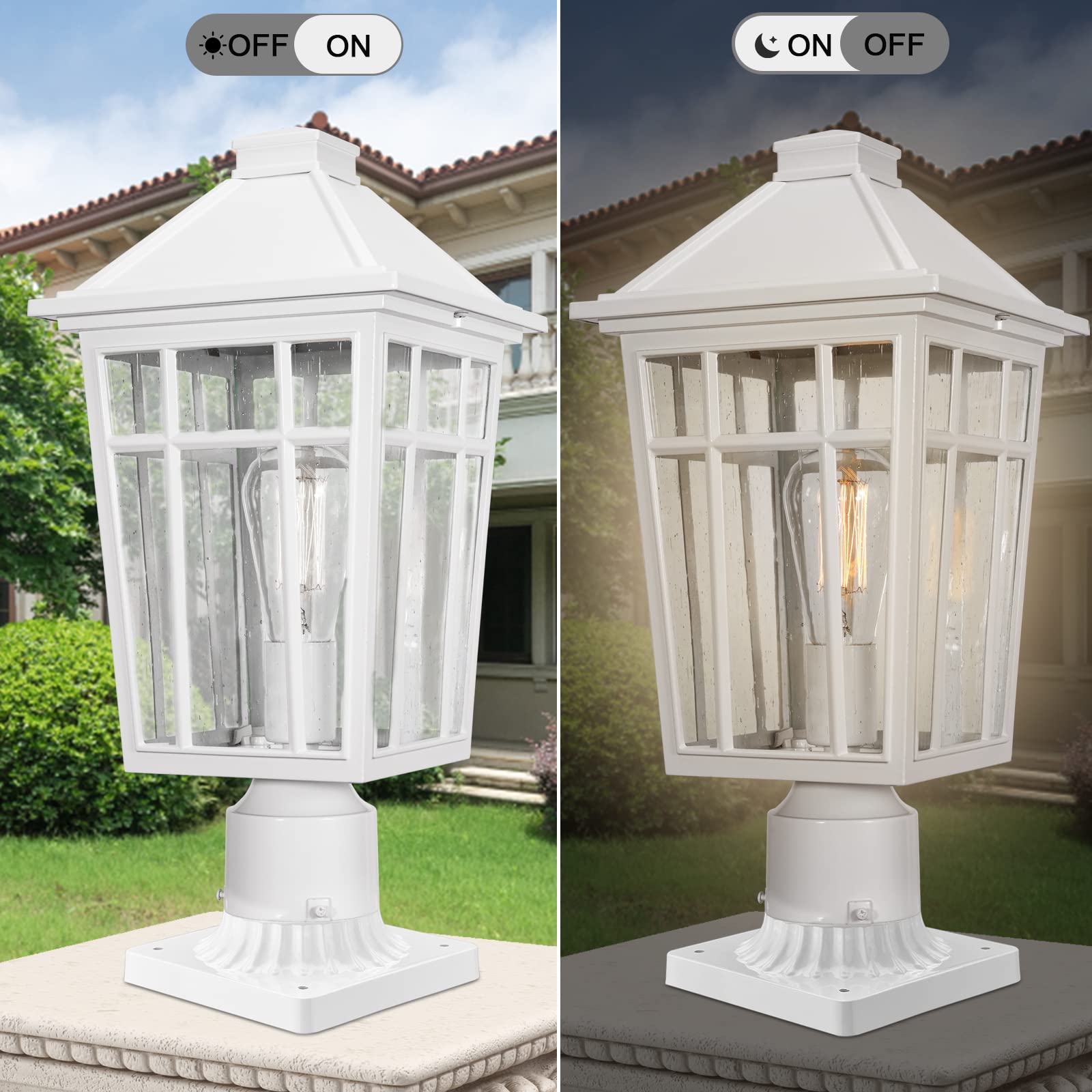 Darkaway Large Waterproof Aluminum Post Light Fixture With Glass For Garden, Patio, Pathway - White