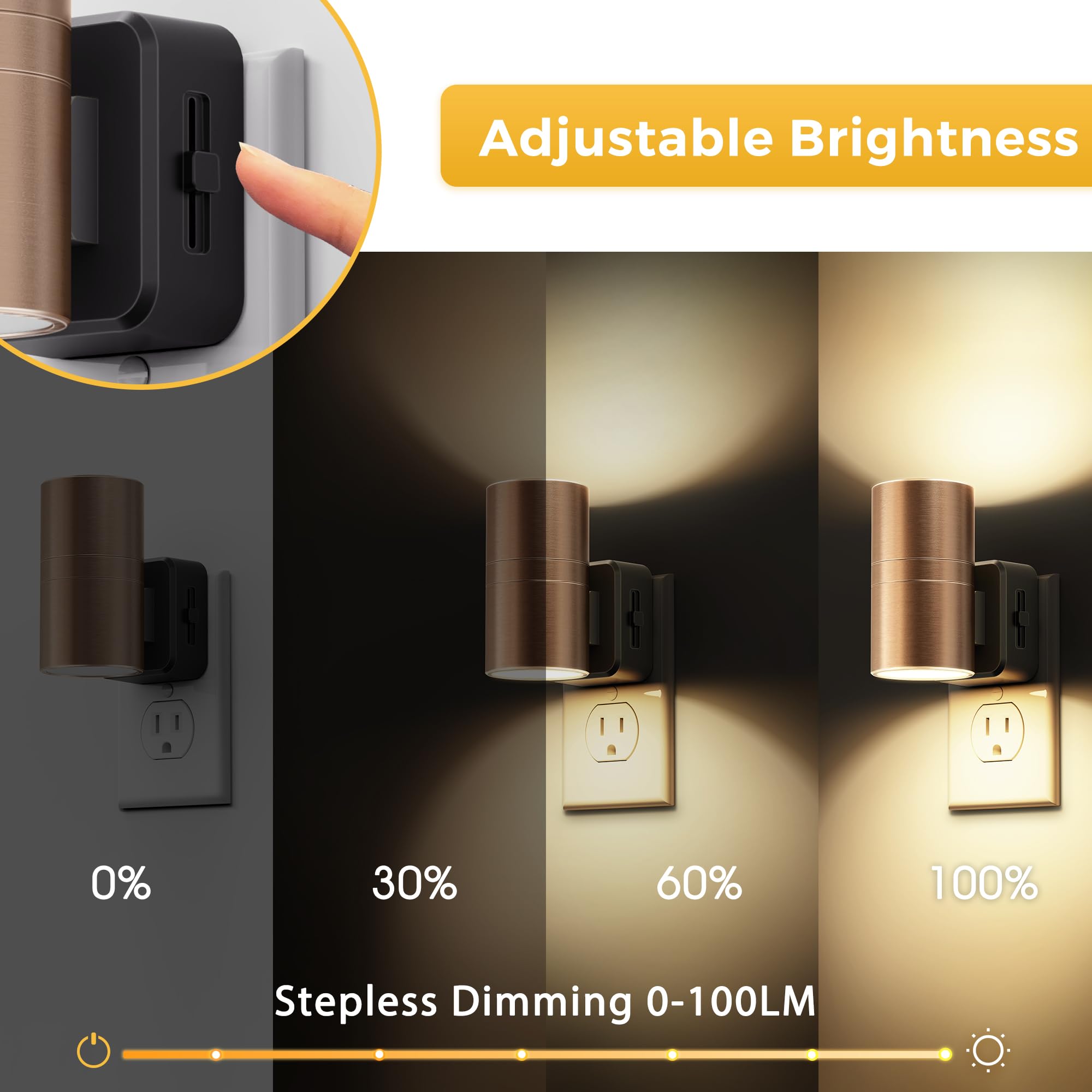 L LOHAS LED Night Light, 2-Pack Dimmable Soft White 3000K, Rose Gold, Modern Design for Kids Bedroom & Hallway, Model GY06002RGUS-2