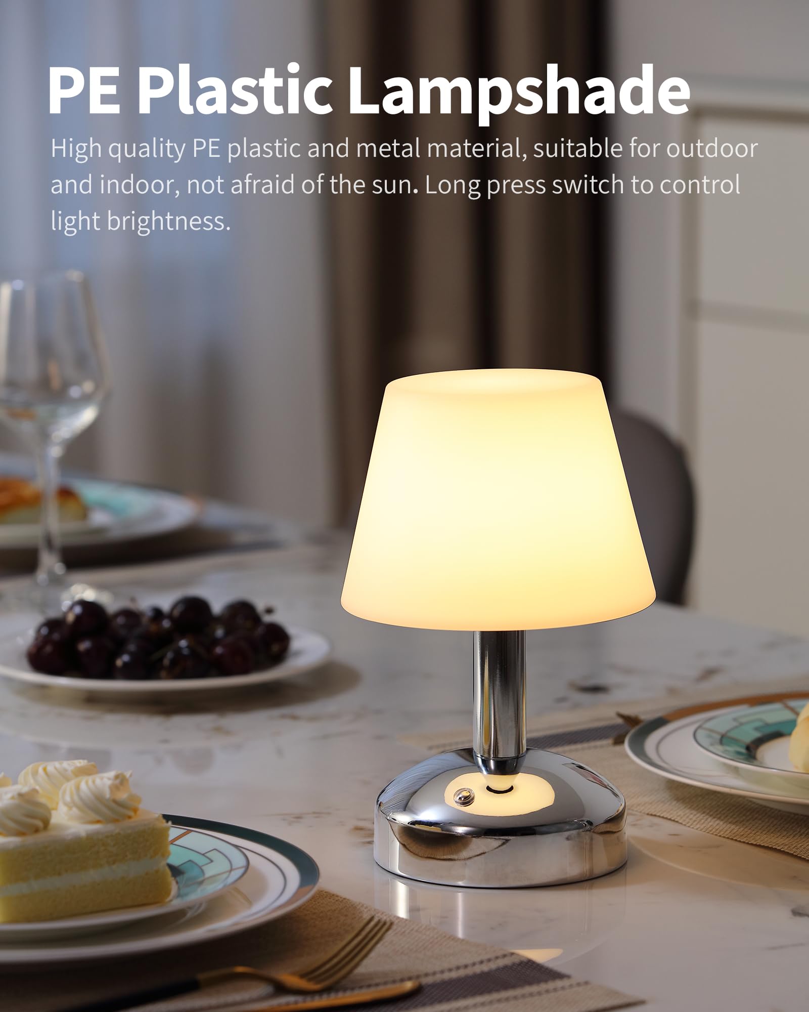 KDG Modern Cordless Table Lamp, Waterproof LED, 5000mAh Battery, Silver, Model AMZ-TBL-012-S