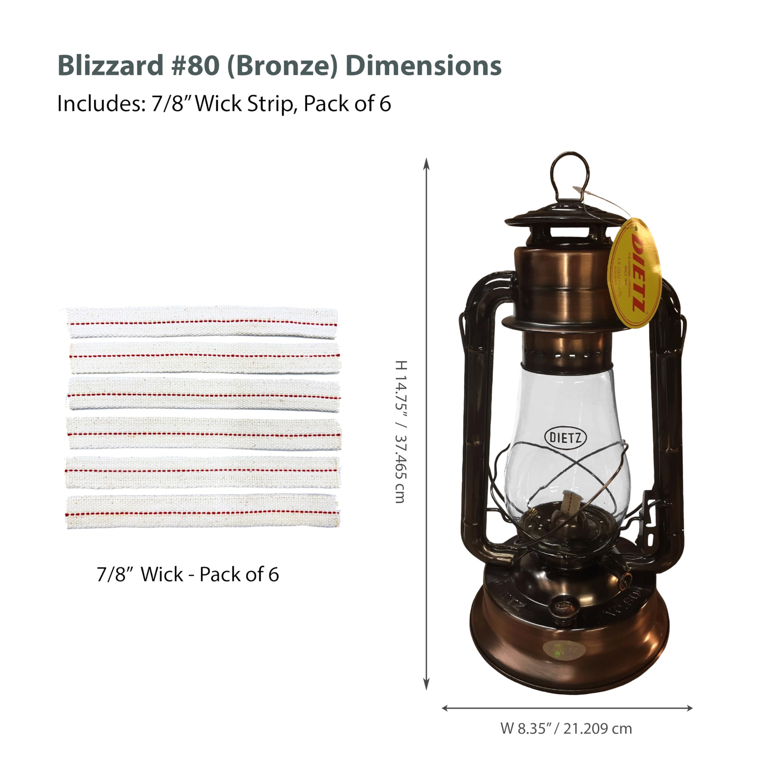 Light of Mine - Dietz #80 Blizzard Oil Lantern with 7/8 Replacement Wick Strips (Bronze)