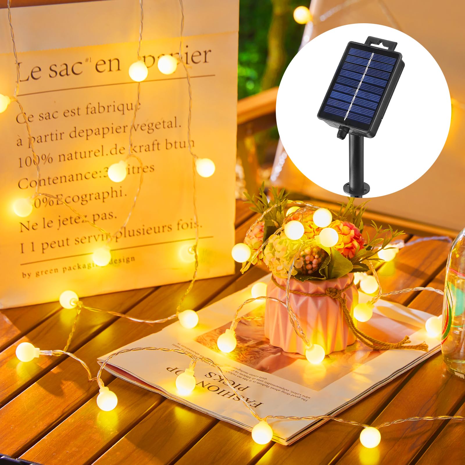 Brightown Solar Lights Outdoor Waterproof, 2 Packs Total 39Ft 120 LED Globe Solar String Lights for Outside, 8 Modes Outdoor Solar Lights for Yard Balcony Patio Tree Canopy Party (Warm White)