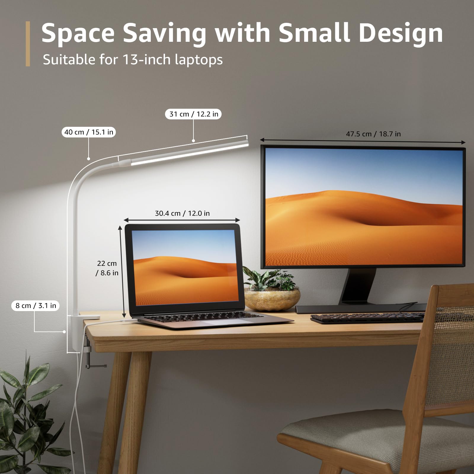 Lepro Clip on Desk Lamp LED, Dimmable with 3 Color Modes, 10 Brightness Levels, Adjustable Gooseneck, White, Model PR310005-DWW