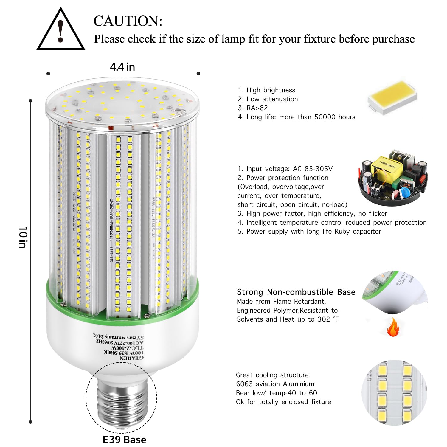 100W Led Corn Light Bulb 2Pack,400 Watt Metal Halide Hid Lamp Replacement,5000K E39 Mogul Base Led Bulb For Street And Area Ligh