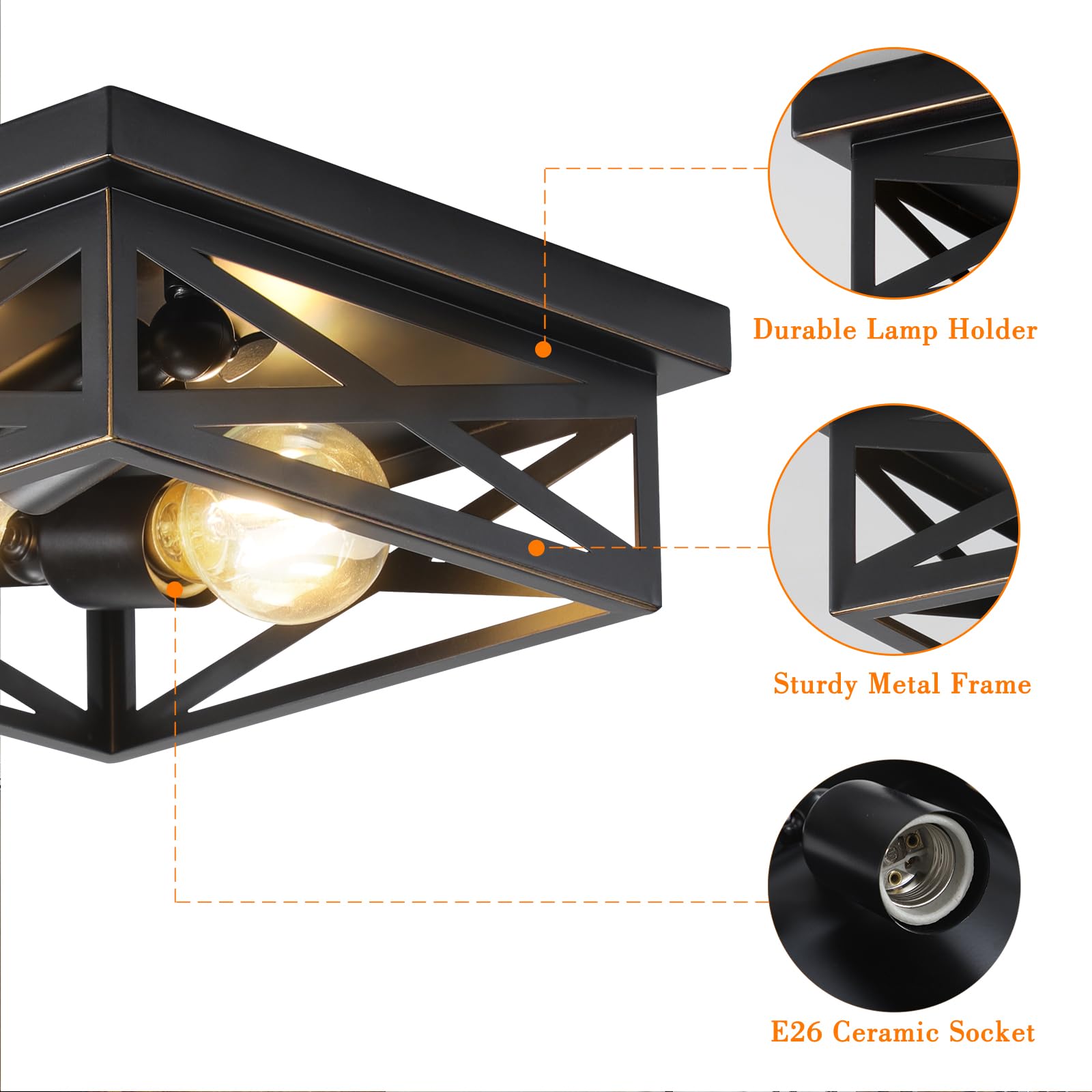 Dikaida Farmhouse Flush Mount Ceiling Light For Kitchen,2-Light Modern Rustic Metal Finish Industrial Kitchen Ceiling Light Fixt
