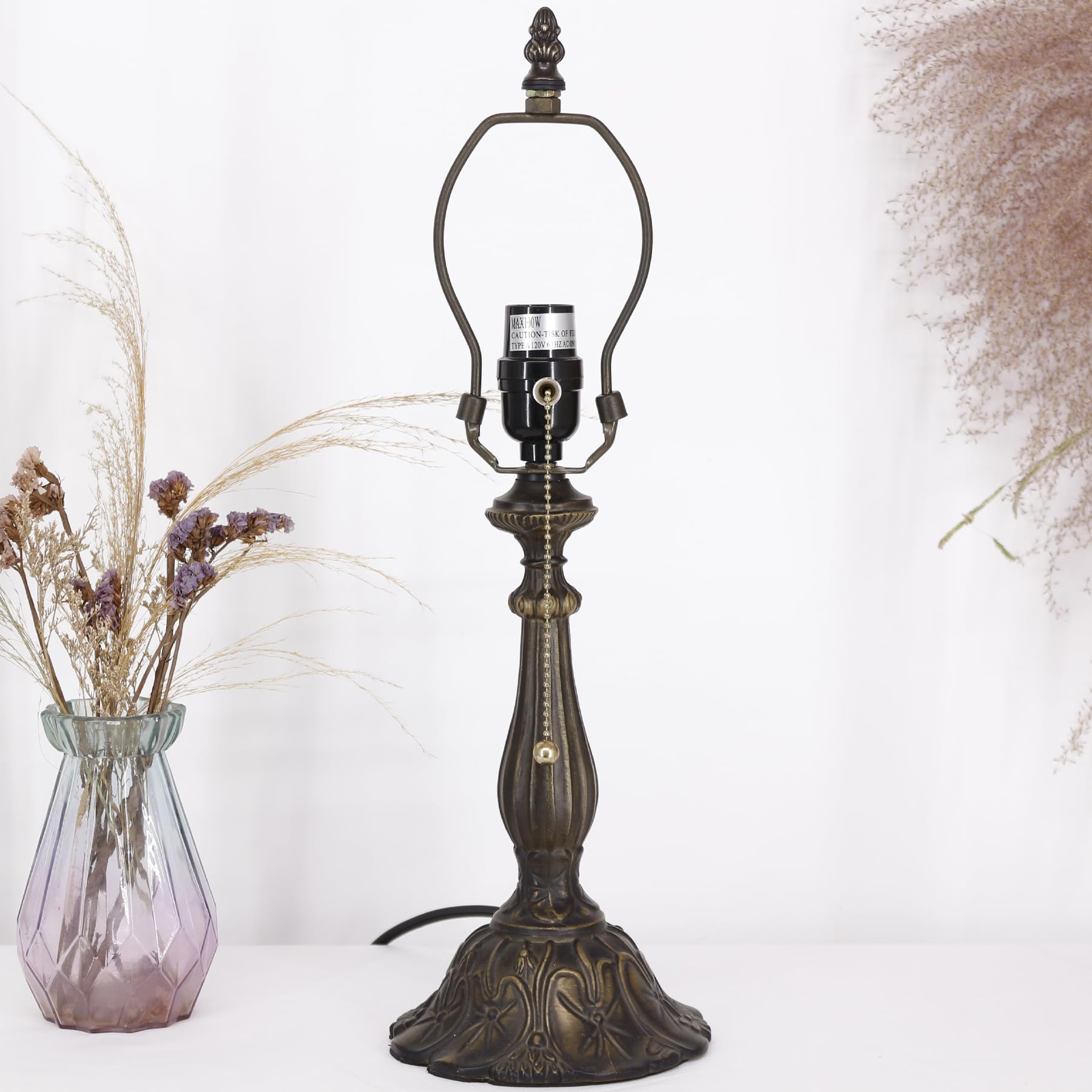 TCODTPOL Table Lamp Base Replacement, Dark Bronze Resin, Fits 8-12 Inch Tiffany Shades, 6inW x 18inH, Model W08T02