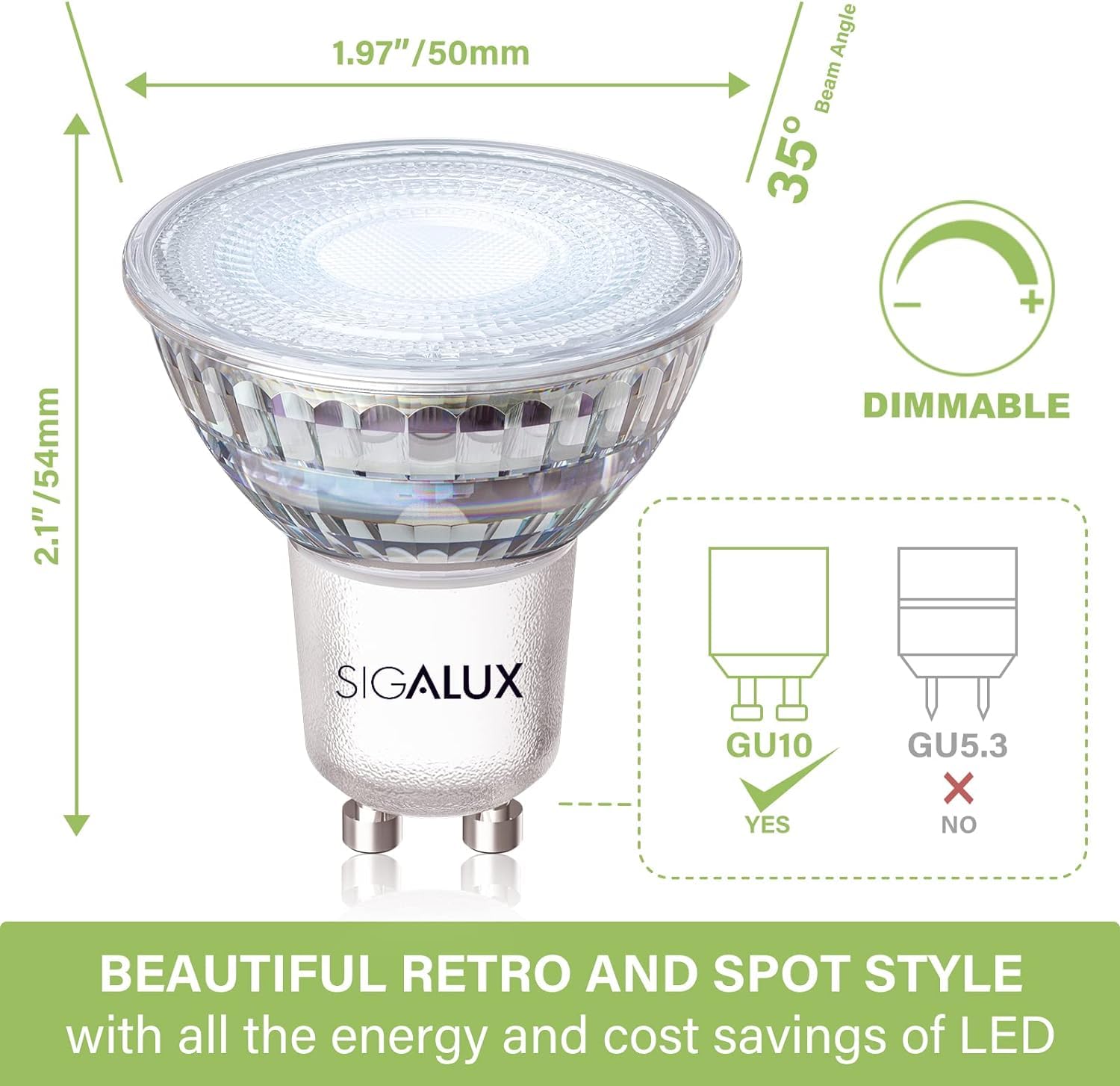 Sigalux GU10 LED Light Bulbs 4.5W 450LM Dimmable Daylight White 16 Pack MR16 Equivalent