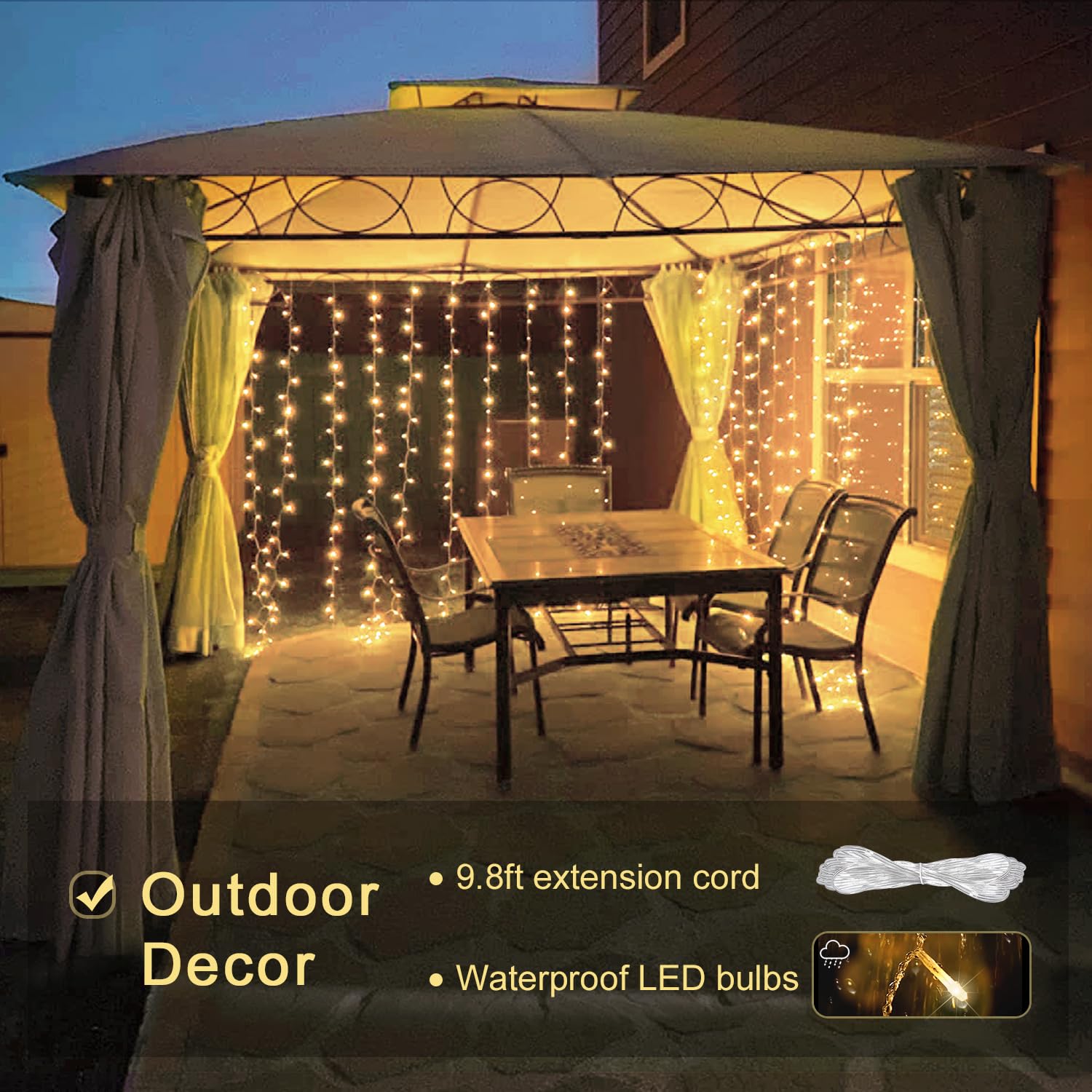 JMEXSUSS 300 LED Remote Control Fairy Curtain Lights, Warm White, Plastic for Indoor/Outdoor Decor - Model EXS-C-0300-R
