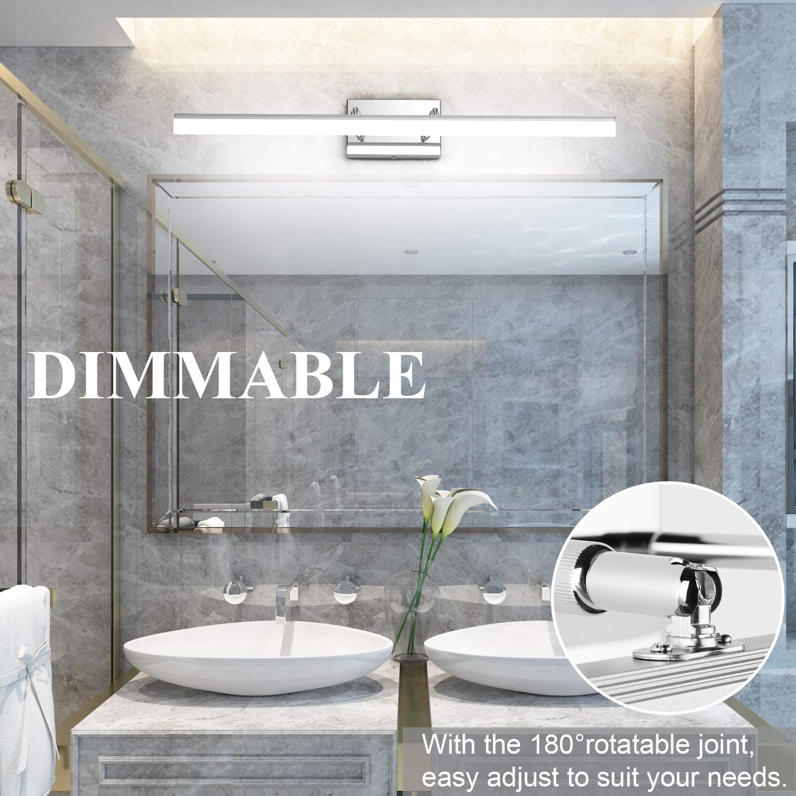 Aipsun 31.5In Dimmable Modern Led Vanity Lights For Bathroom Light Fixtures Over Mirror Chrome Adjustable Bath Lighting(White Li