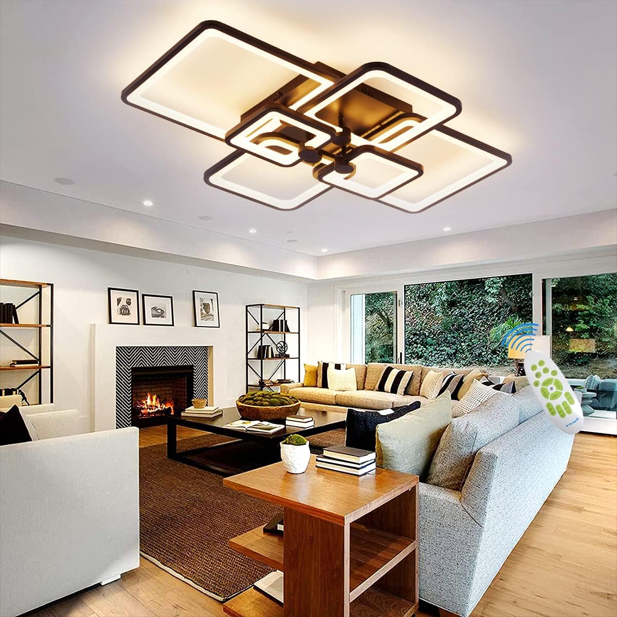 HiHiHomy 41.7in LED Ceiling Light, 120W Dimmable Flush Mount, Brown Ac ...