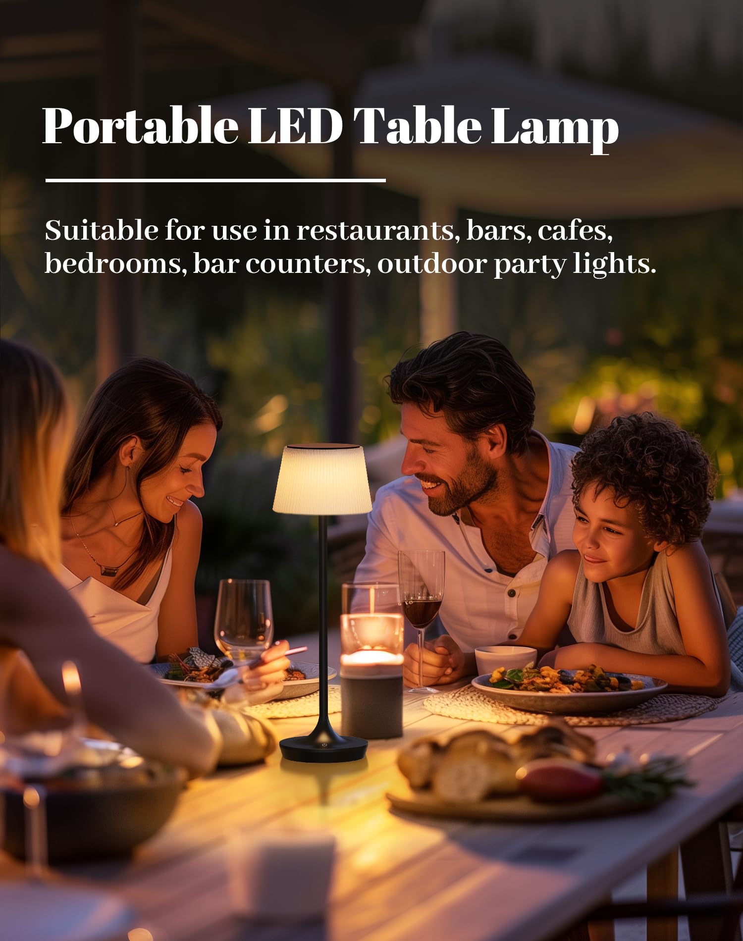 Qimh Cordless Table Lamps, Rechargeable Outdoor Solar Led Lamp, 5000Mah Battery Operated, Touch 3 Color Stepless Dimming Light For Bedroom, Restaurants, Patio, Camping, Black