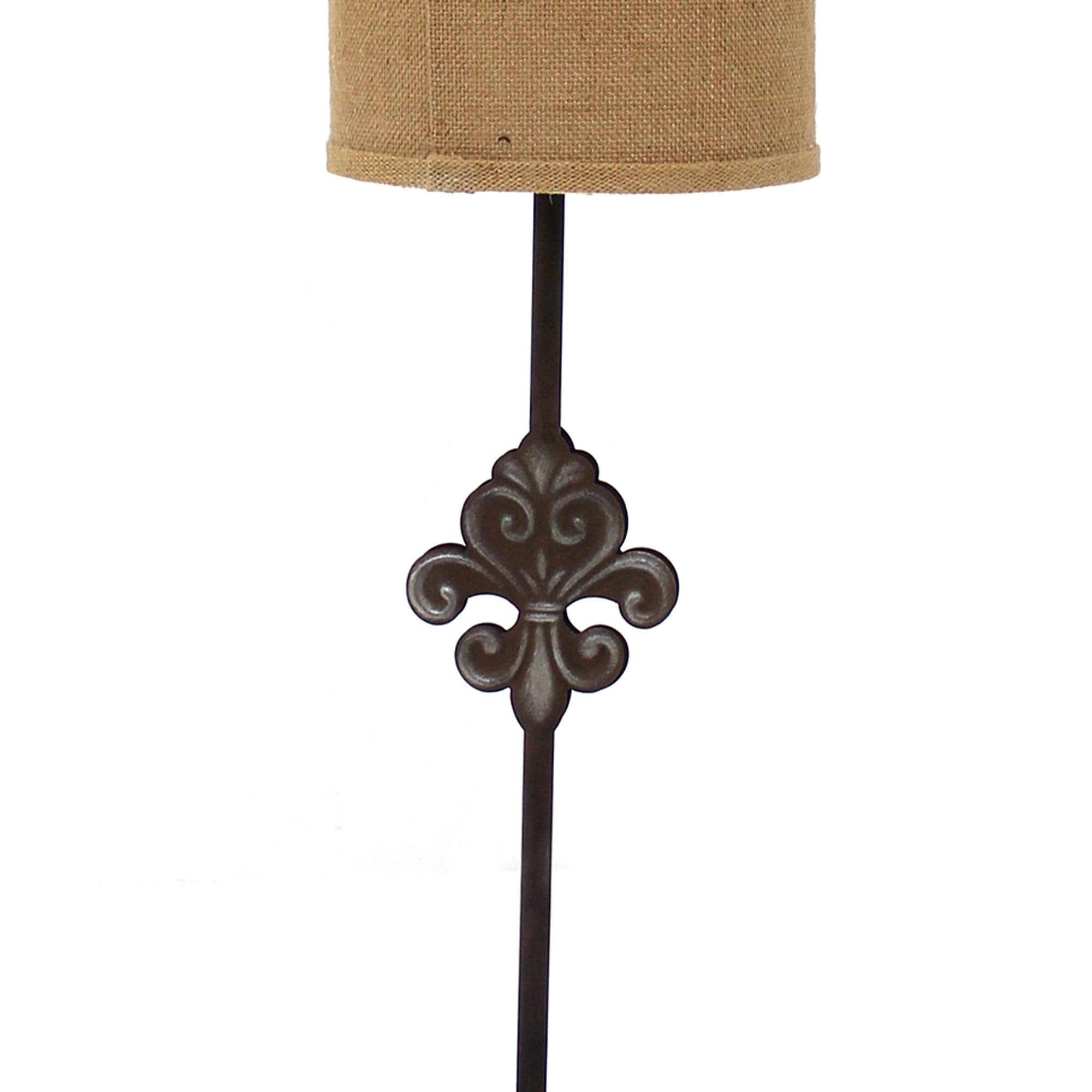 Benzara Metal Table Lamp with Drum Shade, Fleur De Lis Accent, Black, Model BM217234