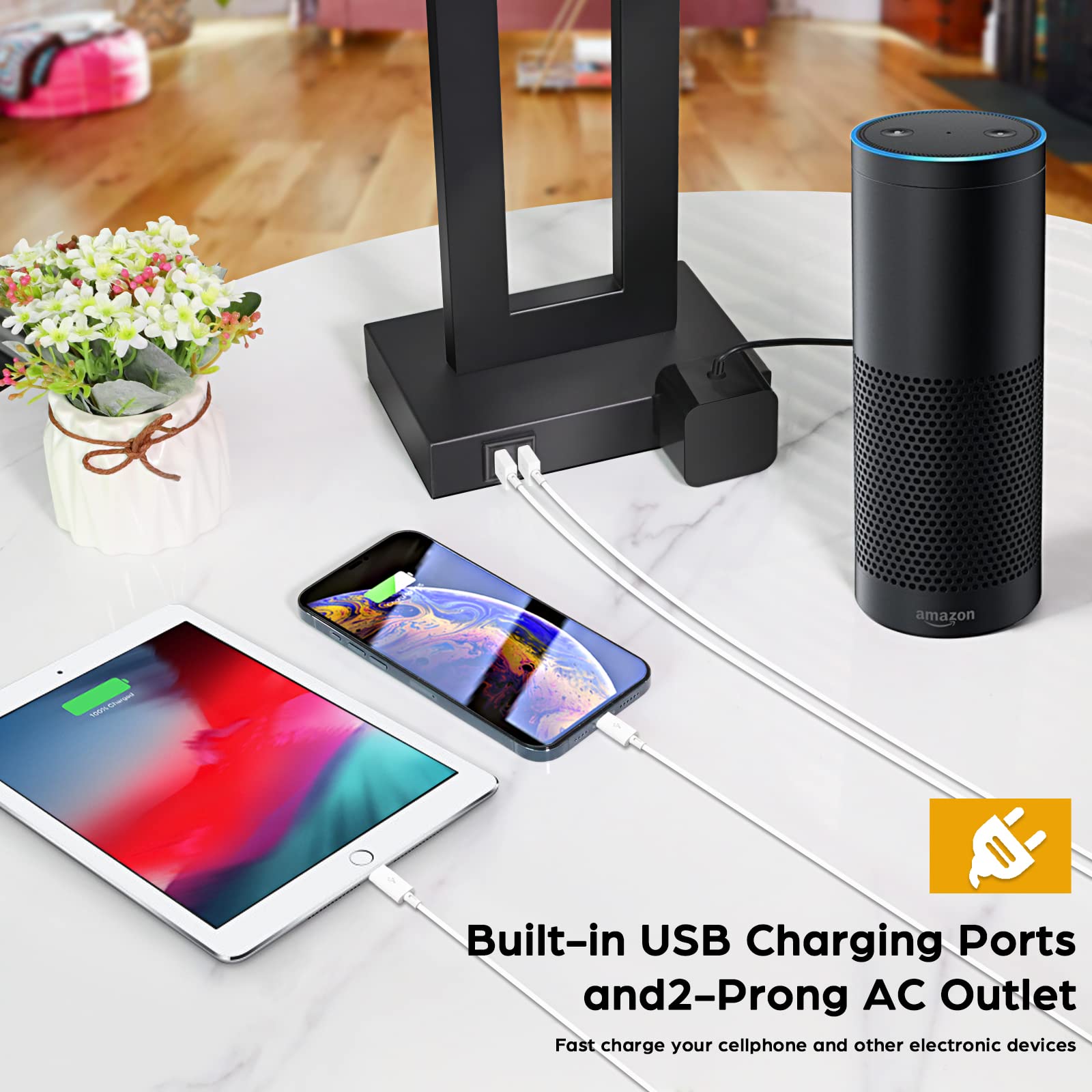 Tobusa 2 Modern Touch Control Table Lamps With Usb Ports, 3-Way Dimmable, Gray Shade, 2 Bul