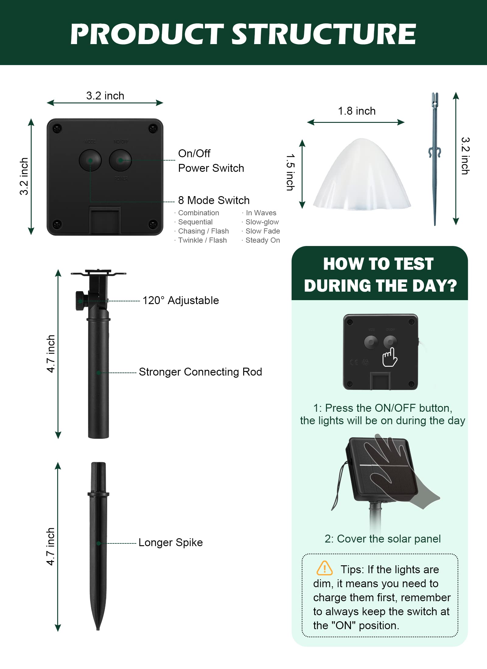 Solar Mushroom Garden Lights For Outside, 20 Led 32.8Ft Solar Pathway Lights Outdoor Waterproof For Fence With 8 Lighting Modes