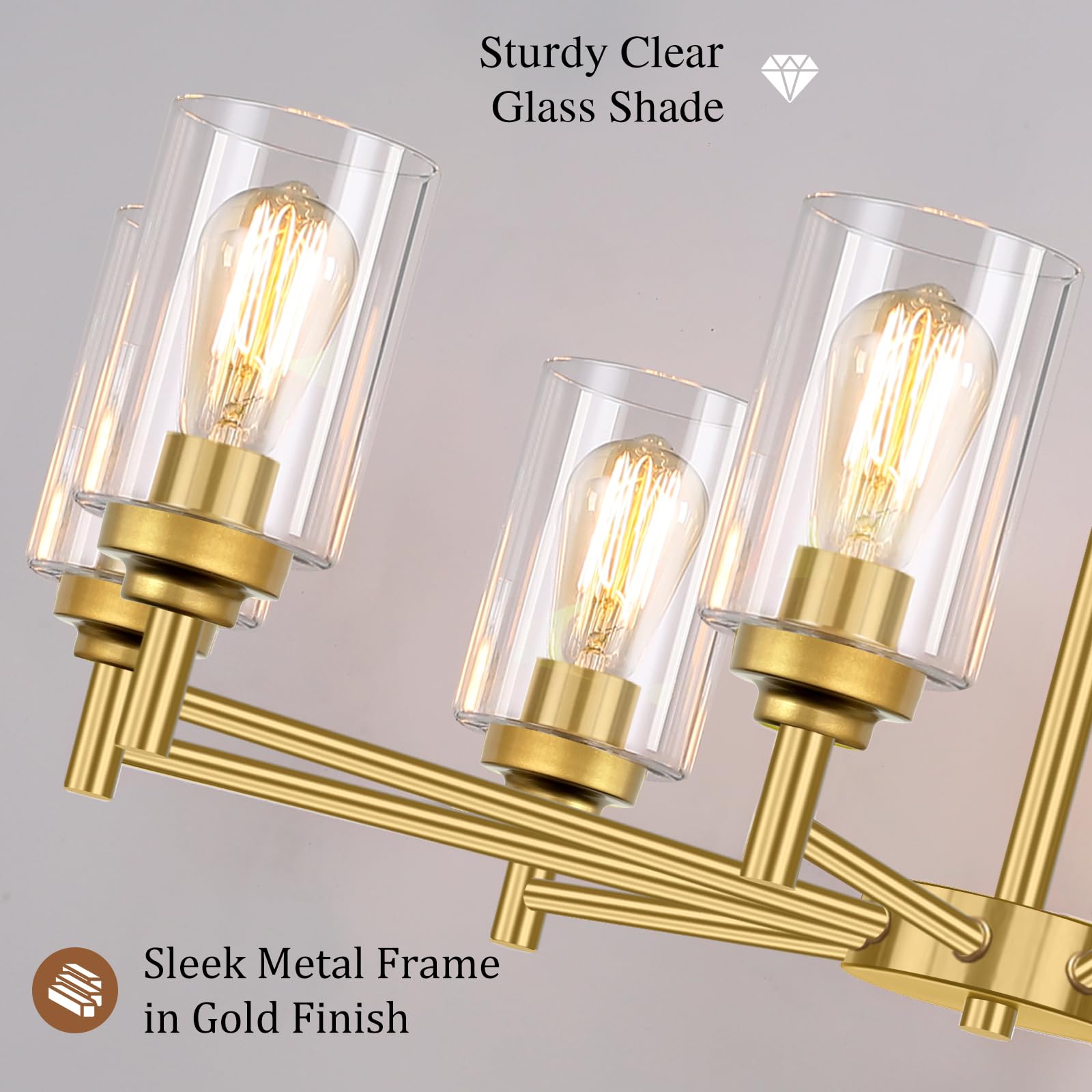 8-Light Chandelier For Dining Room Kitchen Island Modern Farmhouse Pendant Lighting With Clear Glass Shades Industrial Gold Hang