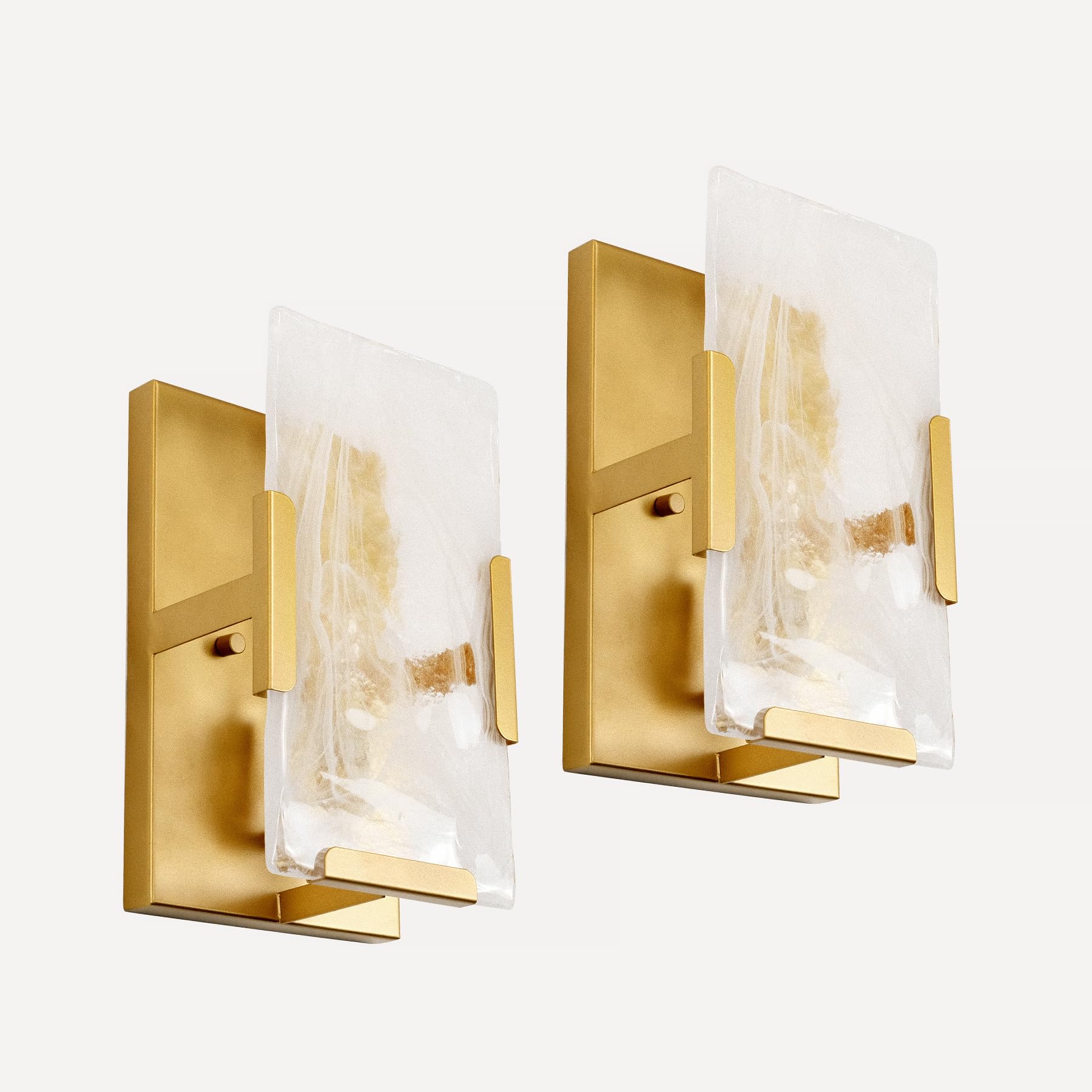 Wrlmfy Gold Wall Sconce Set ot 2, 1-Light White Cloud Glass Wall Lamp, 6 W x 10 H Alabaster Vanity Light Fixture for Living Room