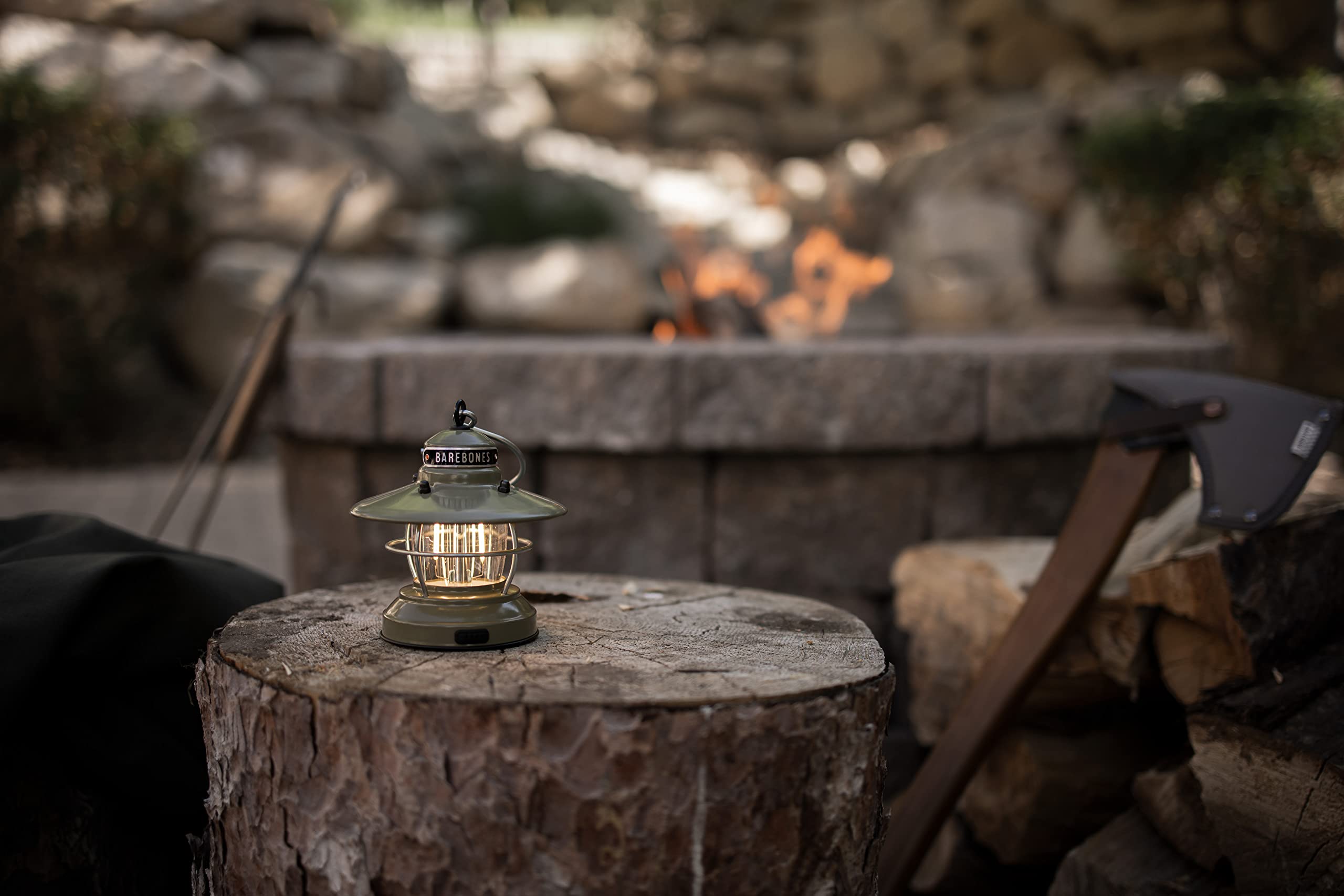 Barebones Edison Mini Lantern - Olive Drab, Vintage LED Camping Lantern with Adjustable Brightness - Compact Weatherproof Outdoo